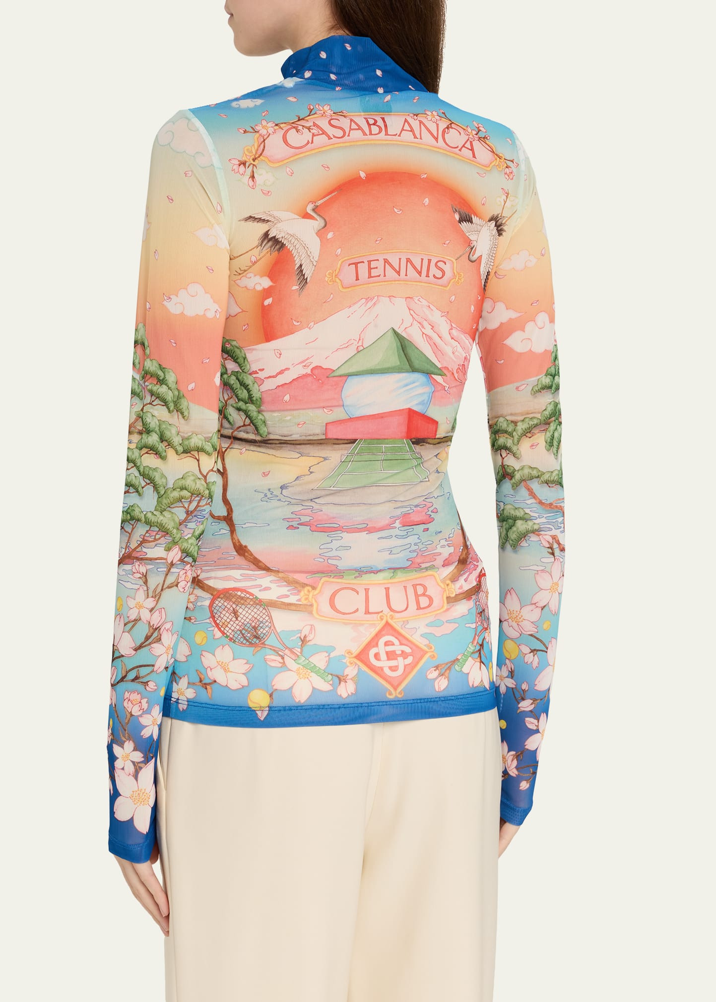 Mock-Neck Printed Mesh Long-Sleeve Top - 3
