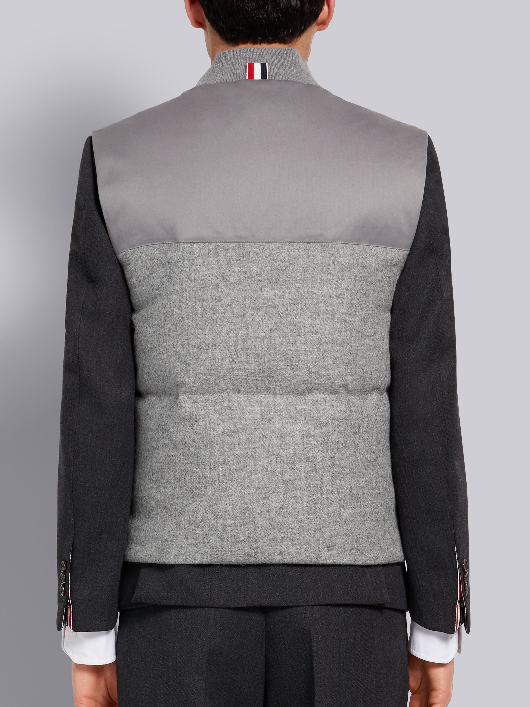 Light Grey Down Filled Shetland Wool Snap Front Vest - 3