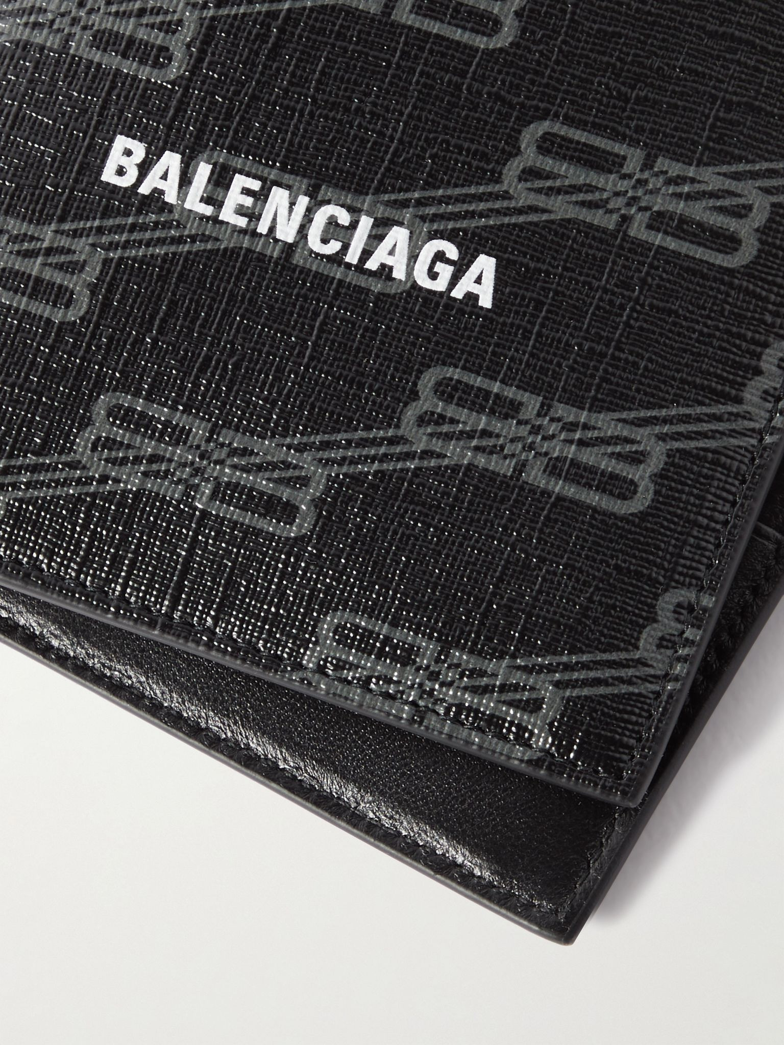 Logo-Print Cross-Grain Leather Billfold Wallet Black - 3