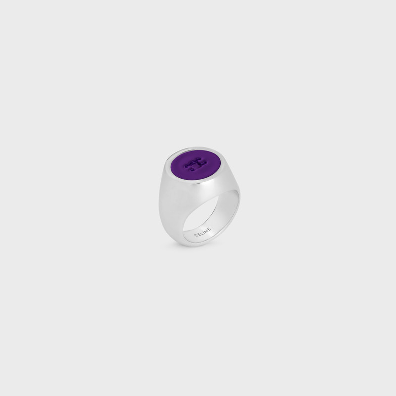 Triomphe Signet Ring in Varnish and Brass with Rhodium Finish 3