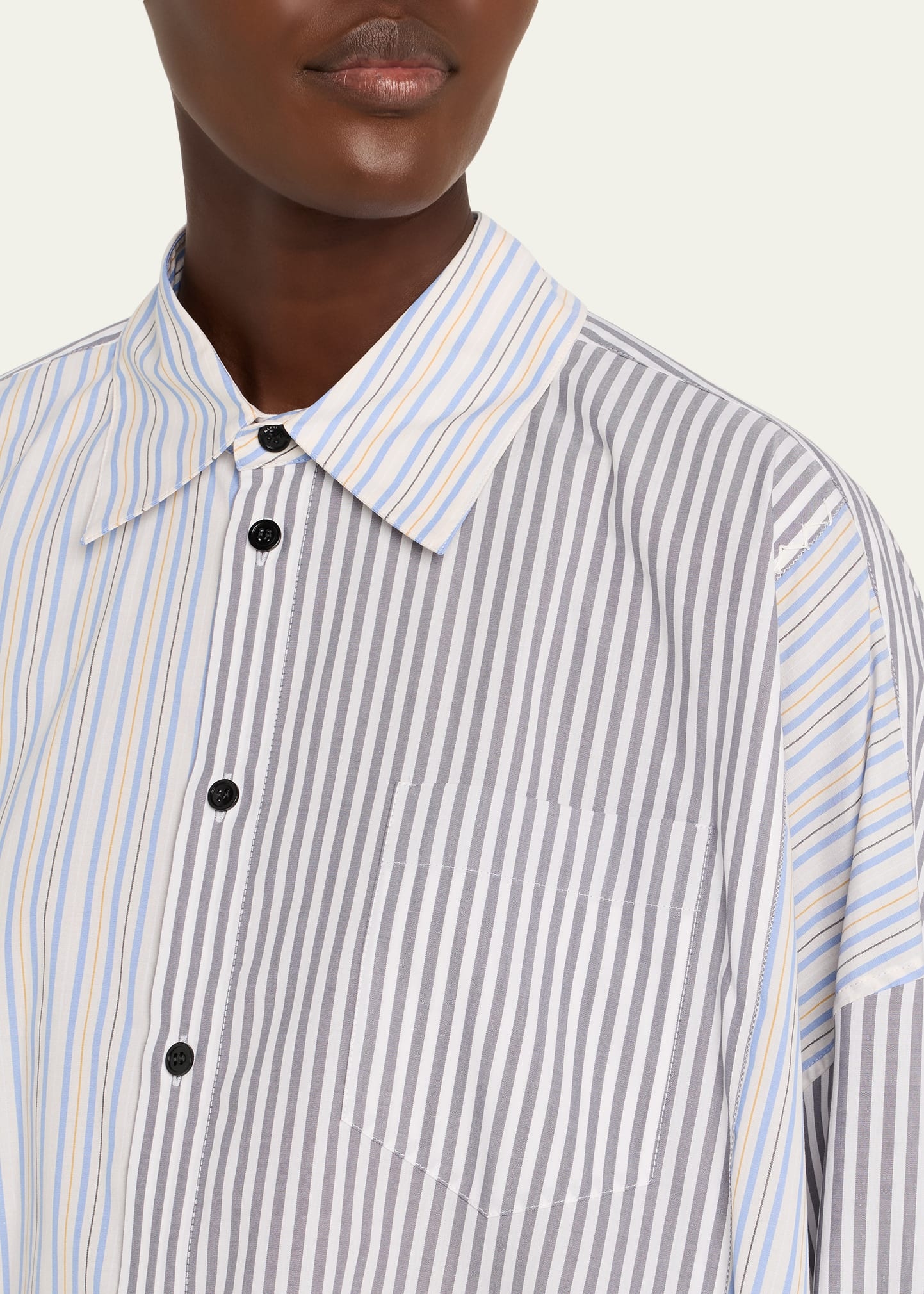 Multi-Striped Oversized Button-Down Shirt - 5