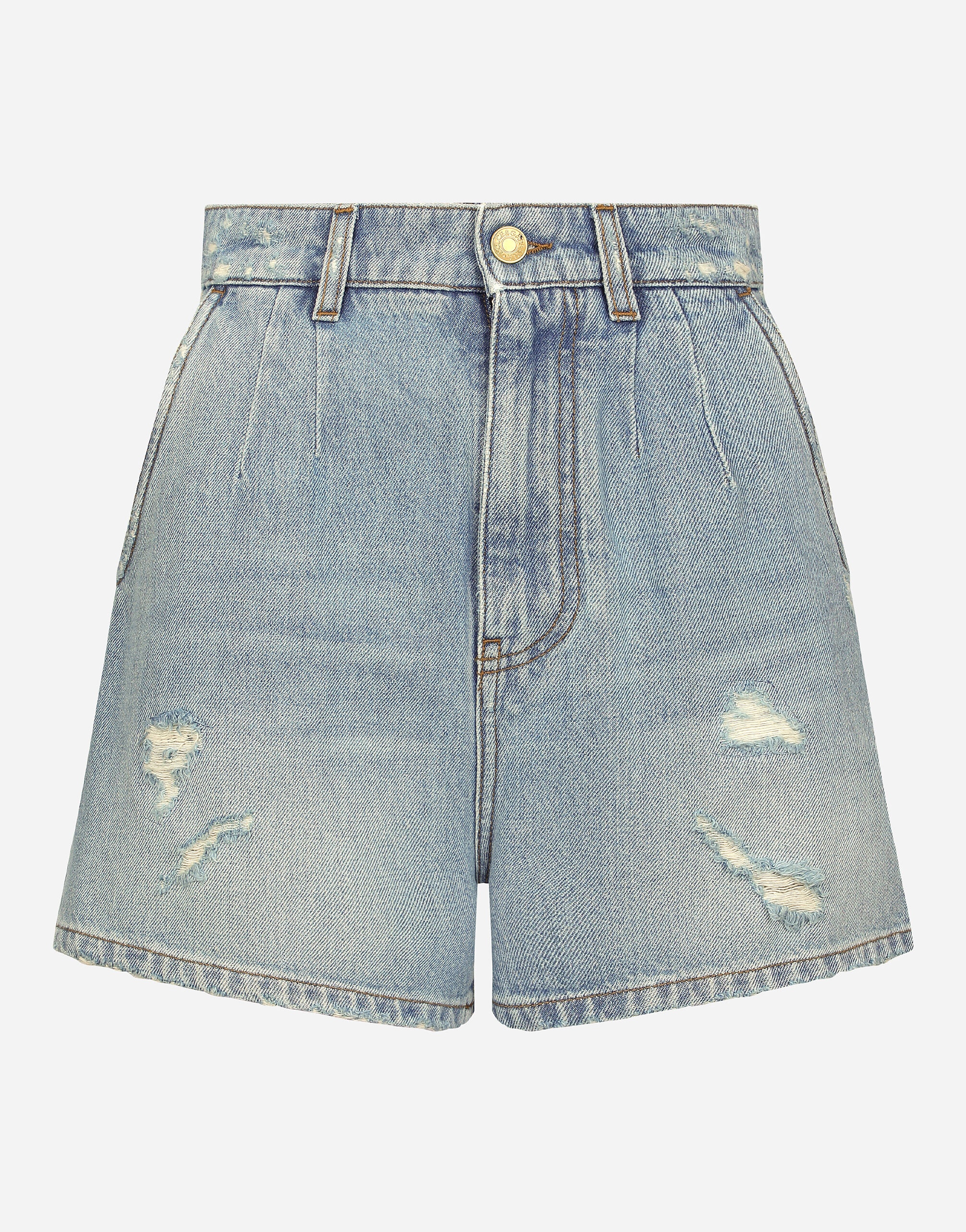High-waisted denim shorts - 1