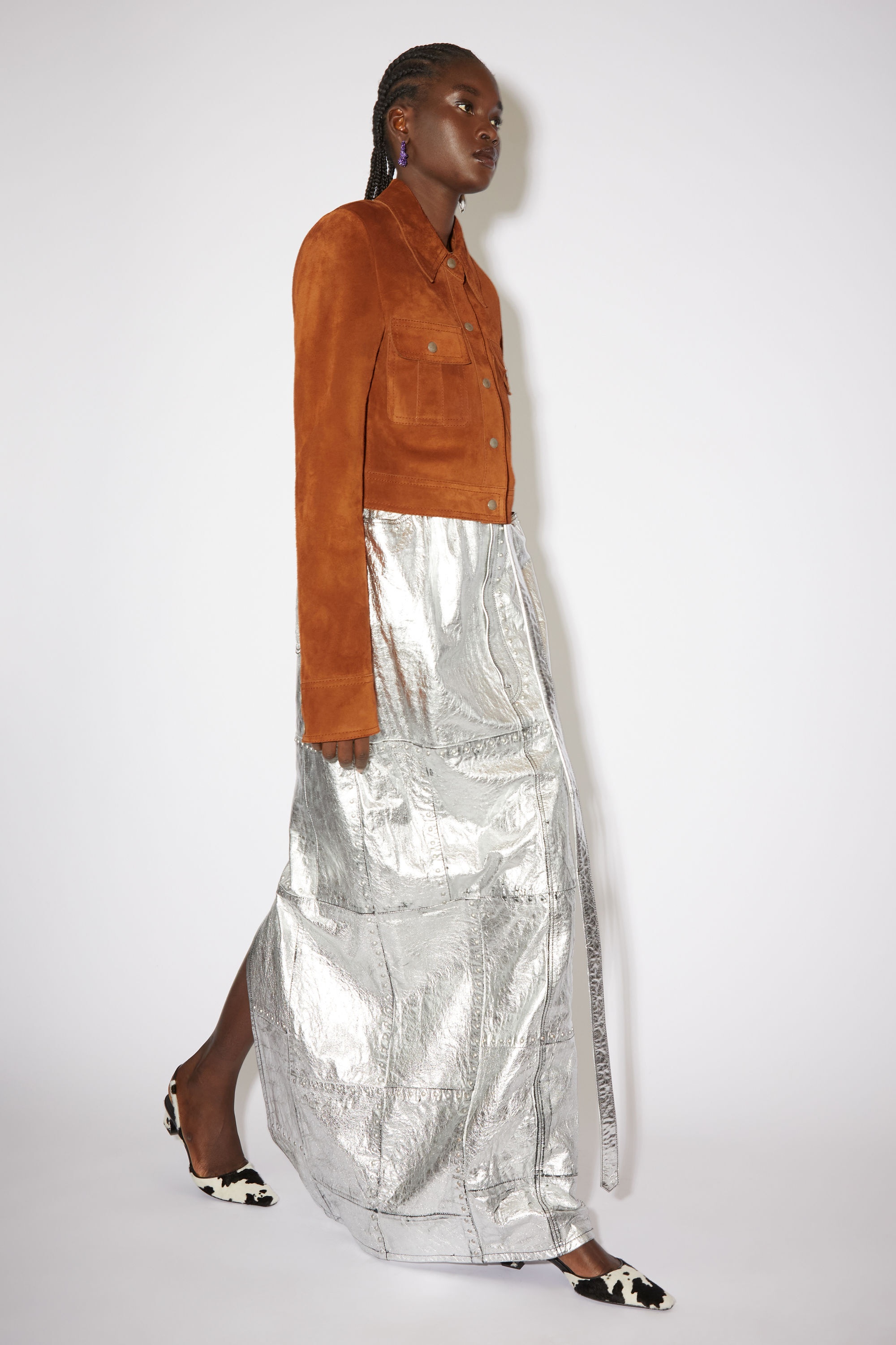 Suede leather cropped jacket - Rust orange - 4