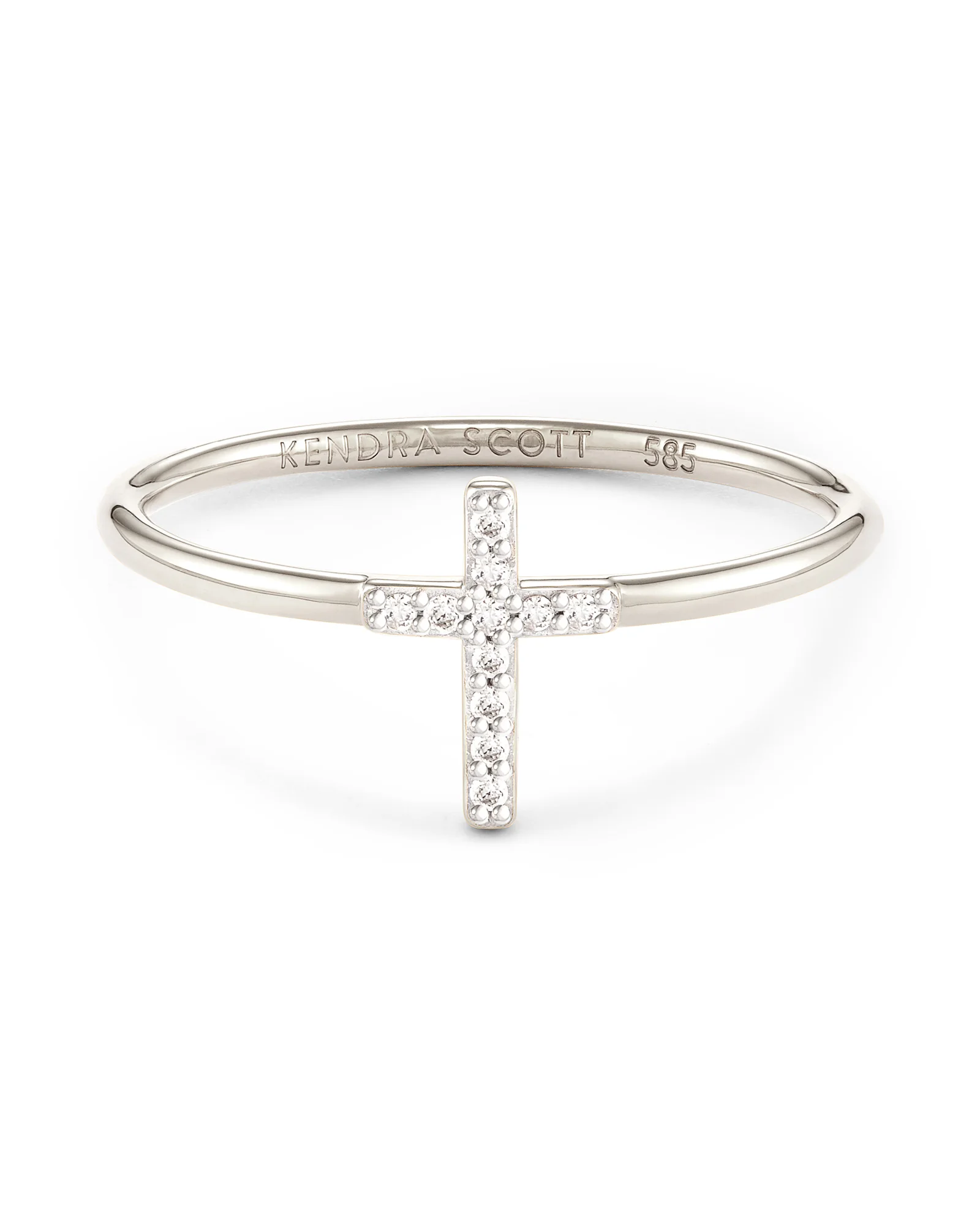 Cross 14k White Gold Band Ring in White Diamond - 1