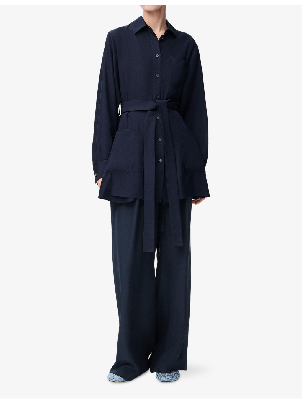 Anagram-Embroidery Relaxed Silk Trousers - 2