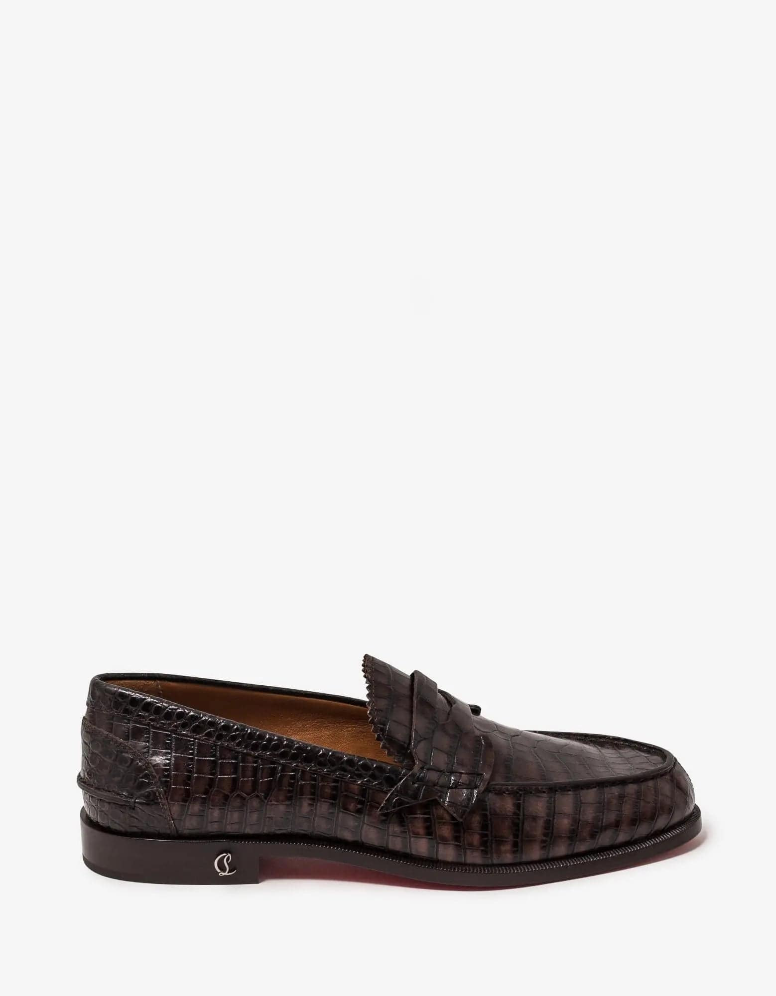 Christian Louboutin No Penny Mini-Croc Brown Loafers - 4