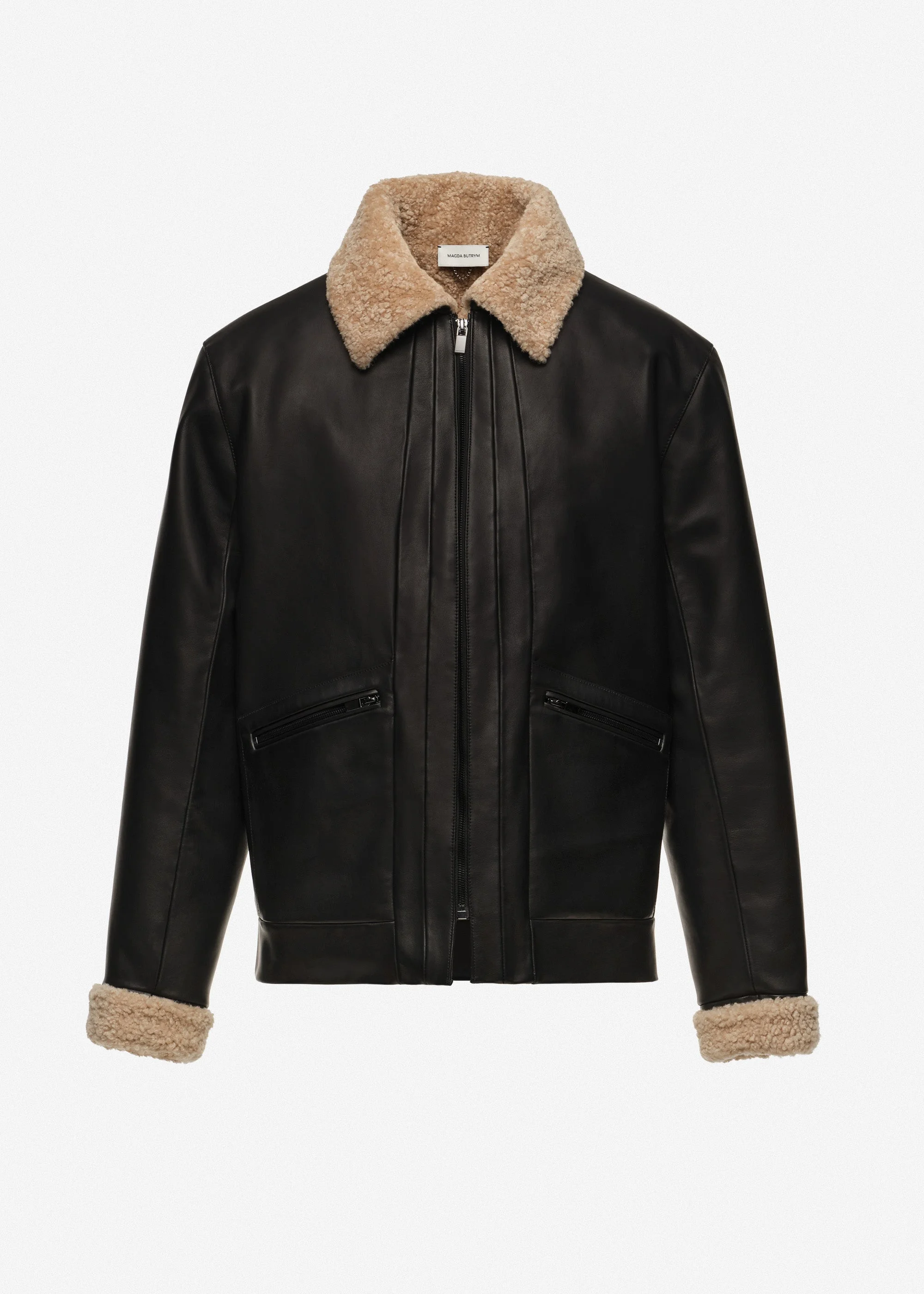 Shearling leather jacket in black - 1