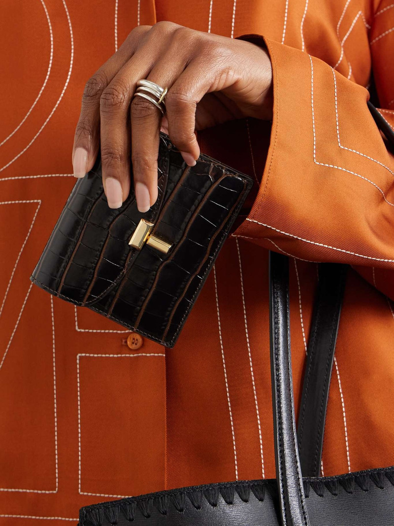 Totême T-Lock croc-effect leather cardholder Dark brown outlook
