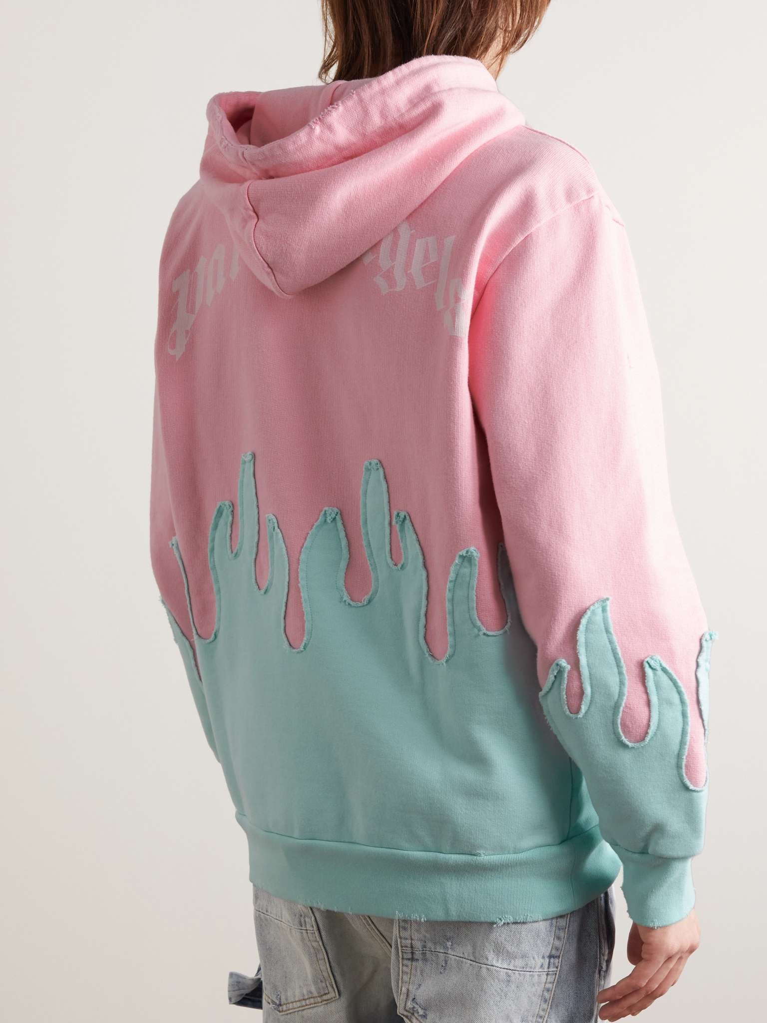 Logo-Print Distressed Two-Tone Cotton-Jersey Hoodie - 3