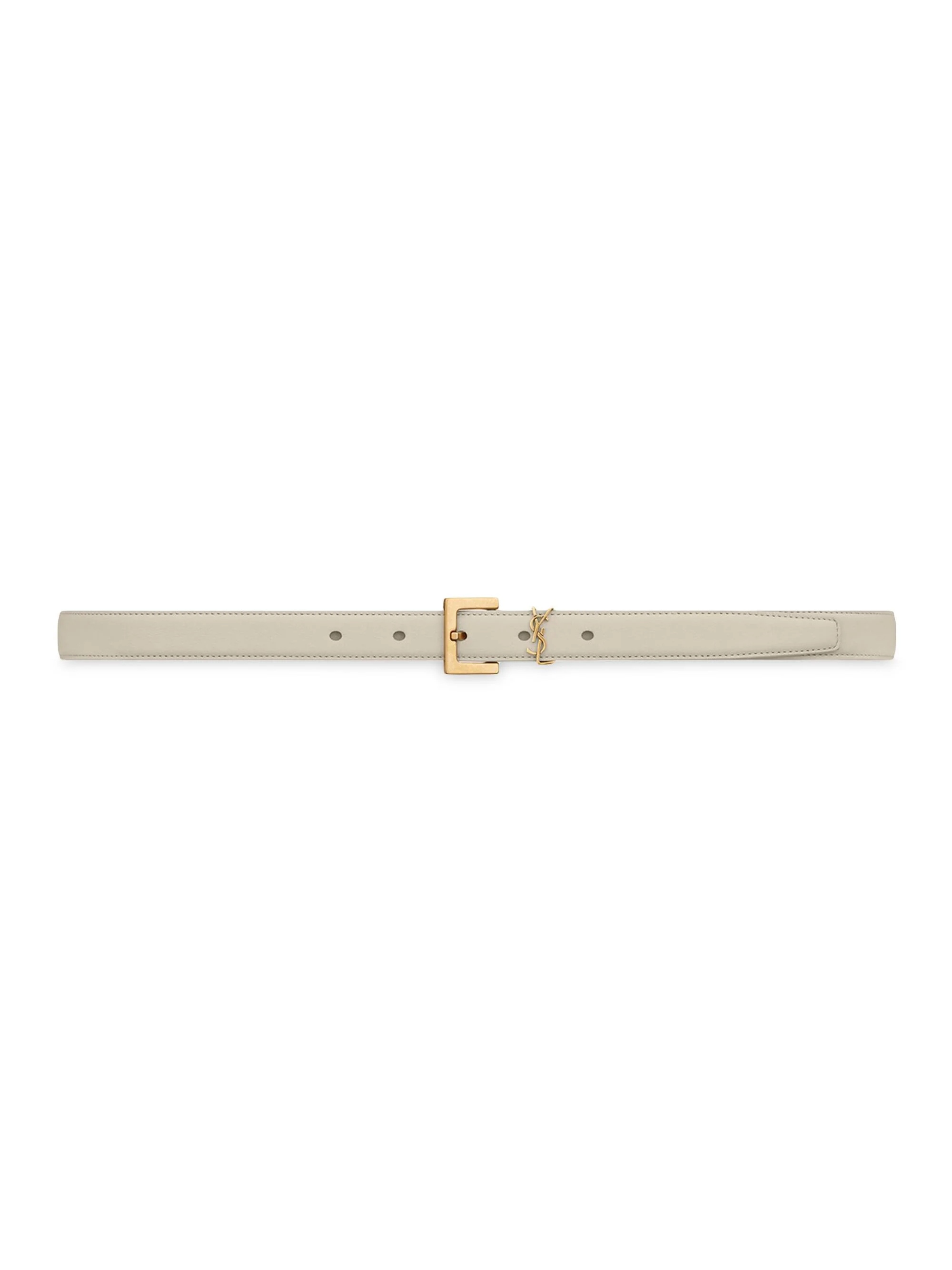 Women's Cassandre Thin Belt with Square Buckle in Smooth Leather - Crema Soft - 1