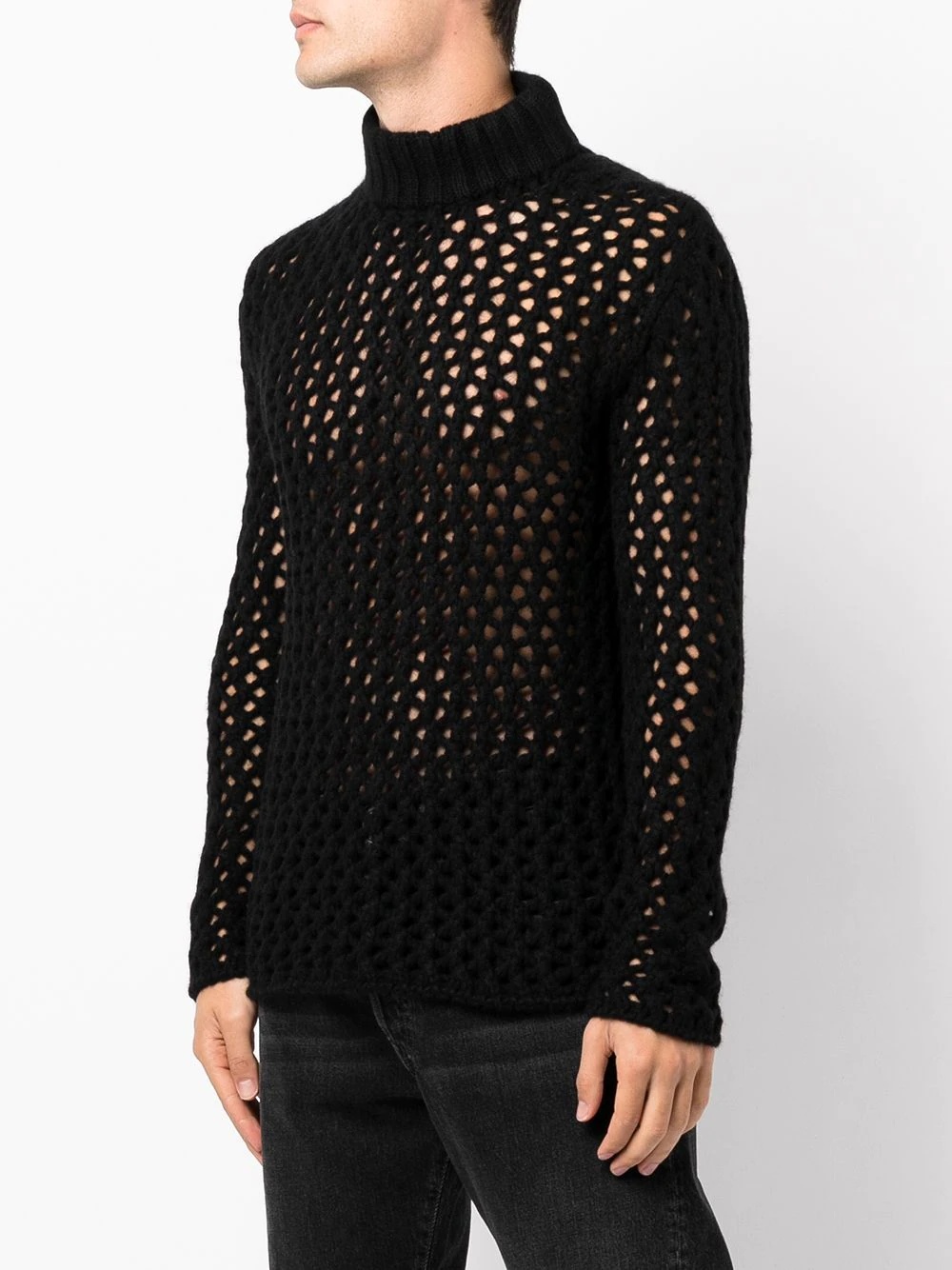 cross-net open-knit roll neck jumper - 4