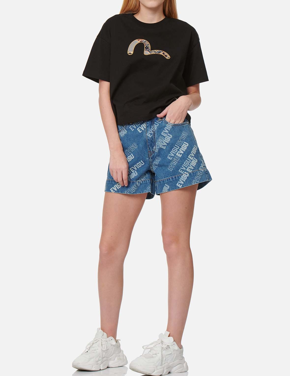 ALLOVER LOGO DISCHARGED PRINT DENIM SHORTS - 5