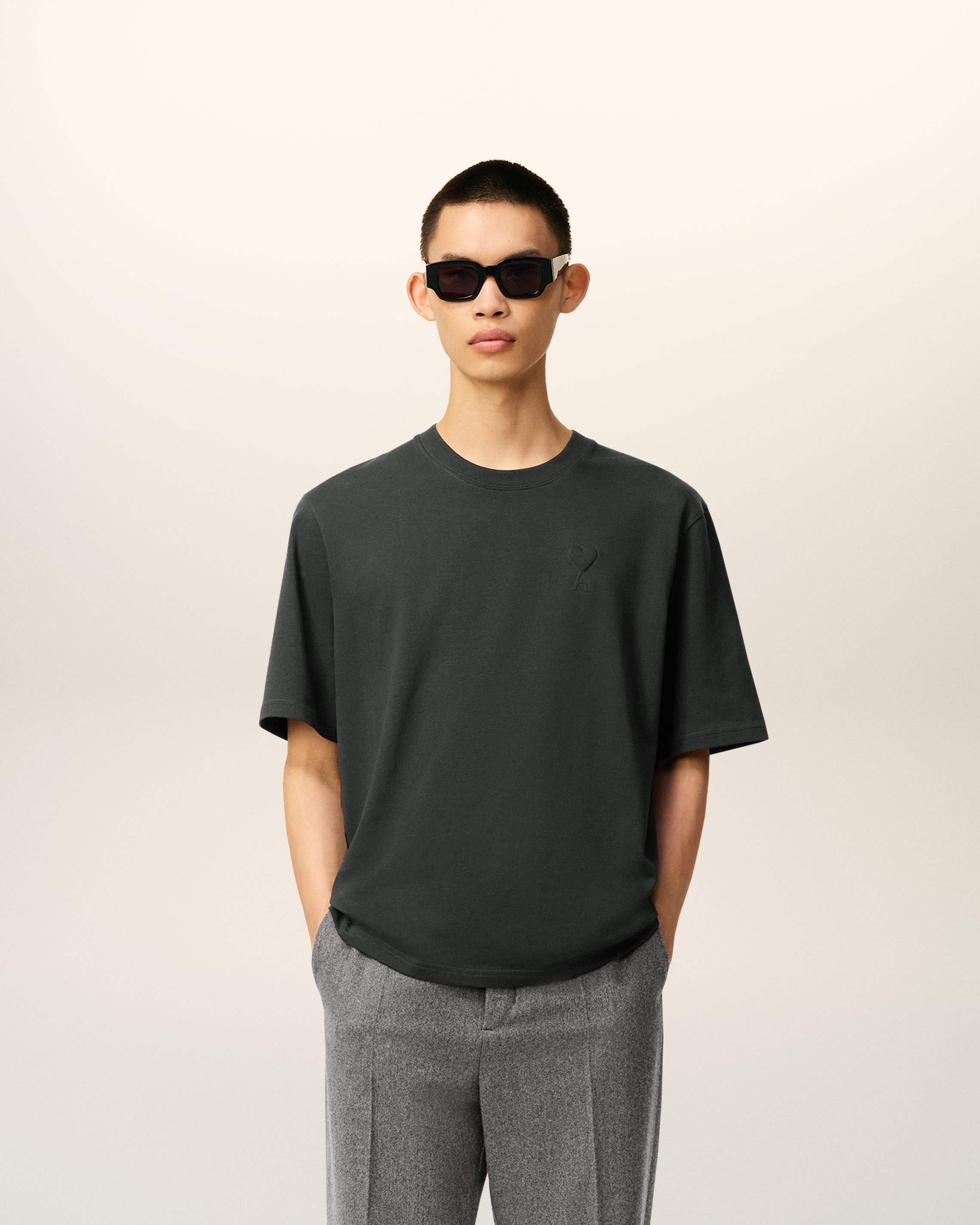 BLACK COTTON AMI DE COEUR COSY FIT T-SHIRT - 2