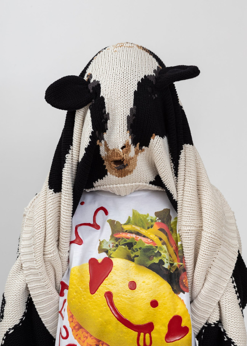 White Acting Cow Knit Pullover 5