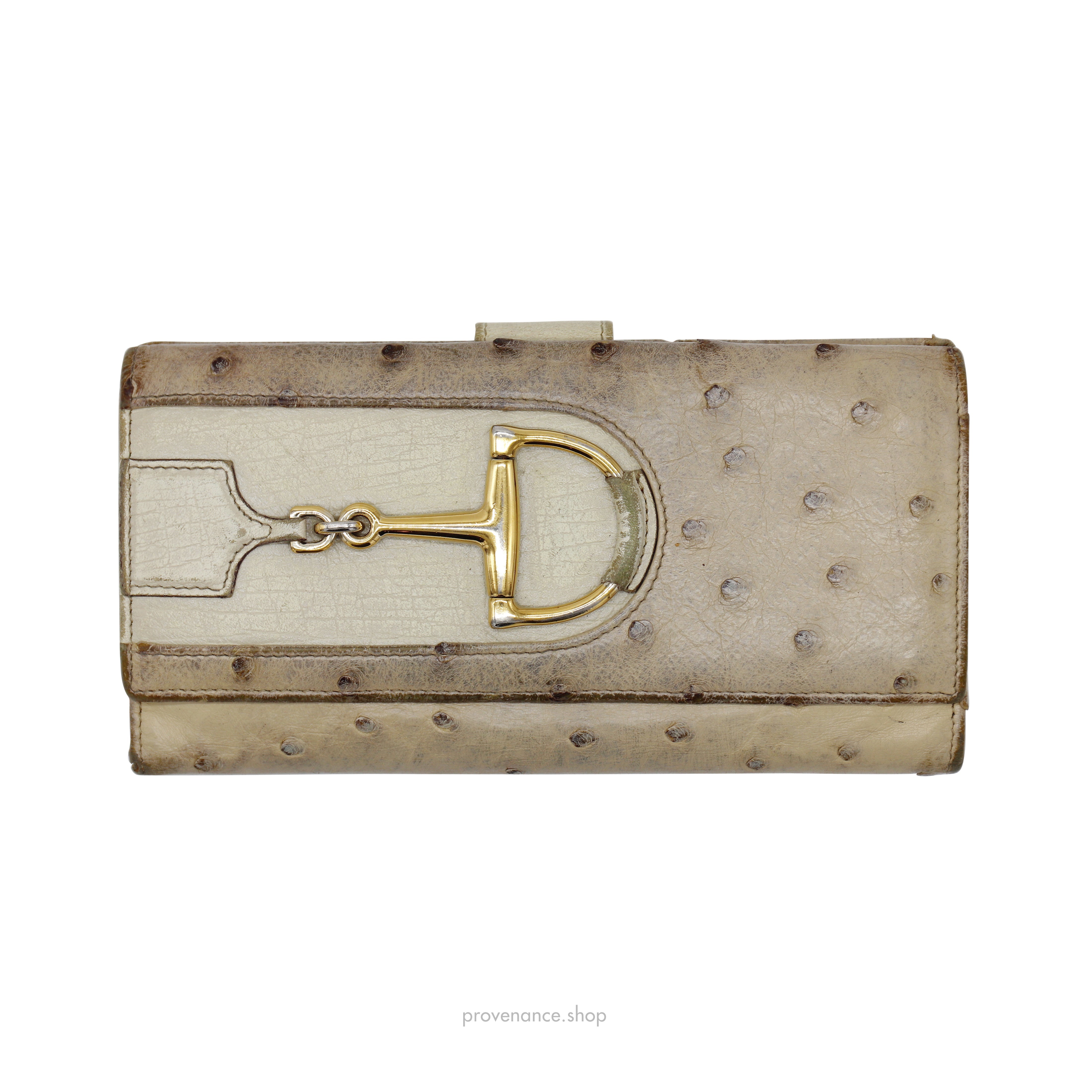 Gucci Horsebit Long Wallet - Ivory Ostrich Leather - 1