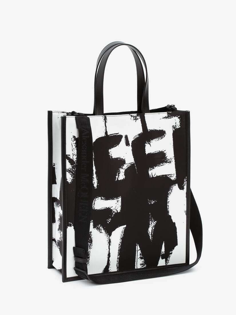 Mcqueen Graffiti Edge North South Tote Bag in Black/off White - 2