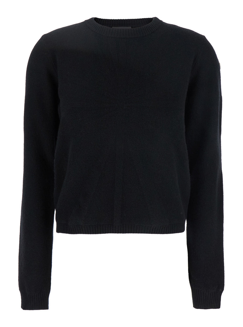 Rick Owens X Moncler Women 'Biker' Black Crewneck Sweater With Logo Patch On The Sleeve In Wool And  - 1