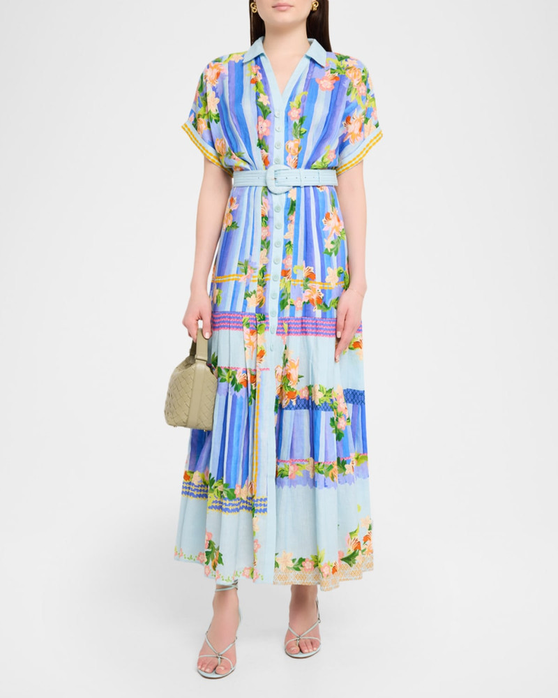 SALONI Riya-B Belted Floral Linen Maxi Shirt Dress outlook
