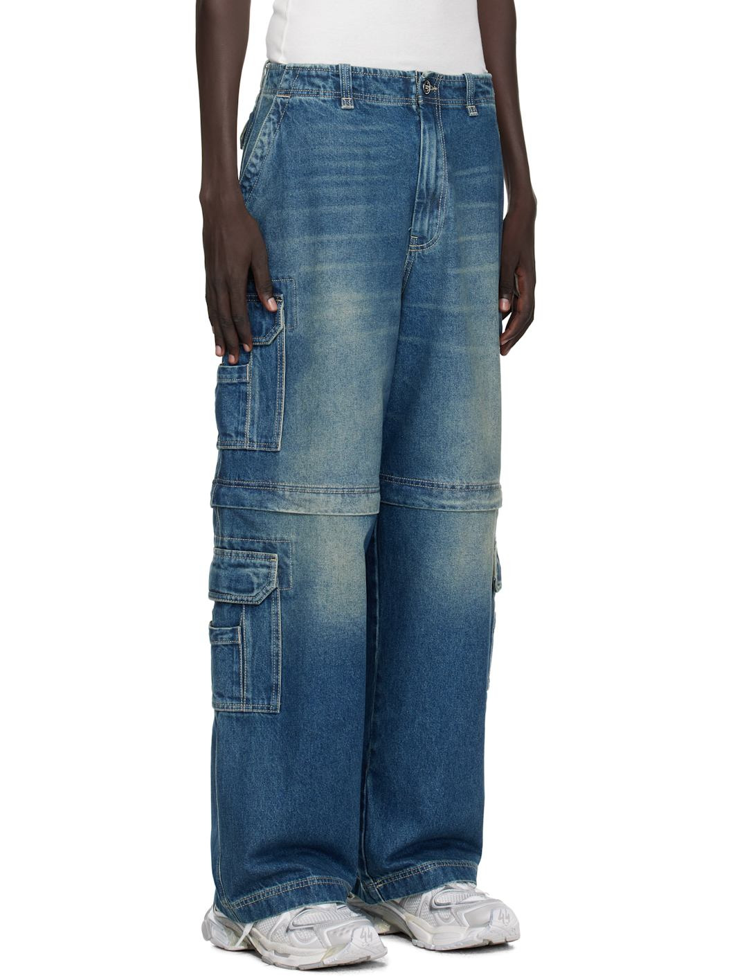 Blue Hip-Hop Denim Cargo Pants - 2
