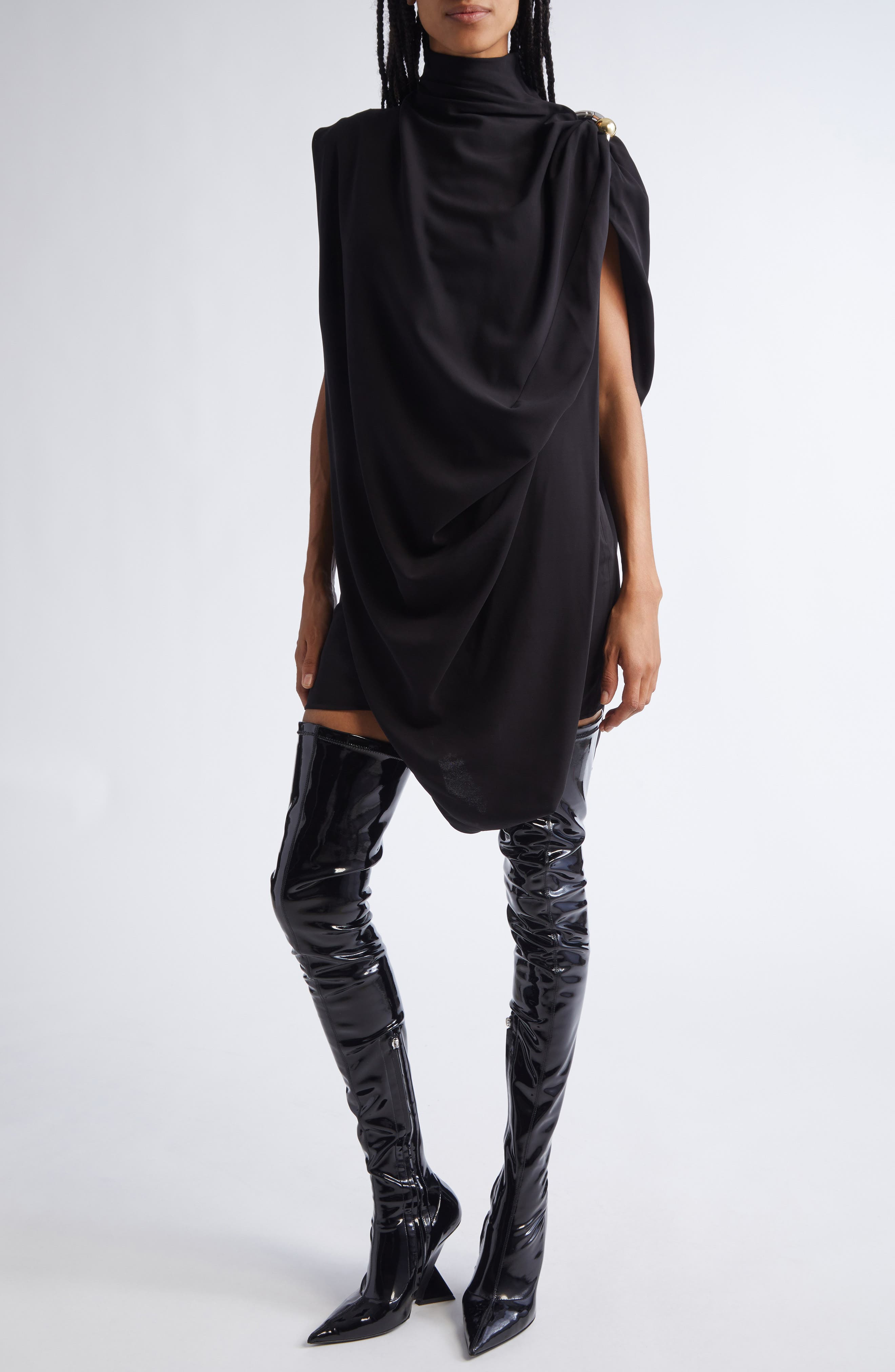 Jean Paul Gaultier Draped Pierced Detail Jersey Dress in Black at Nordstrom - 1
