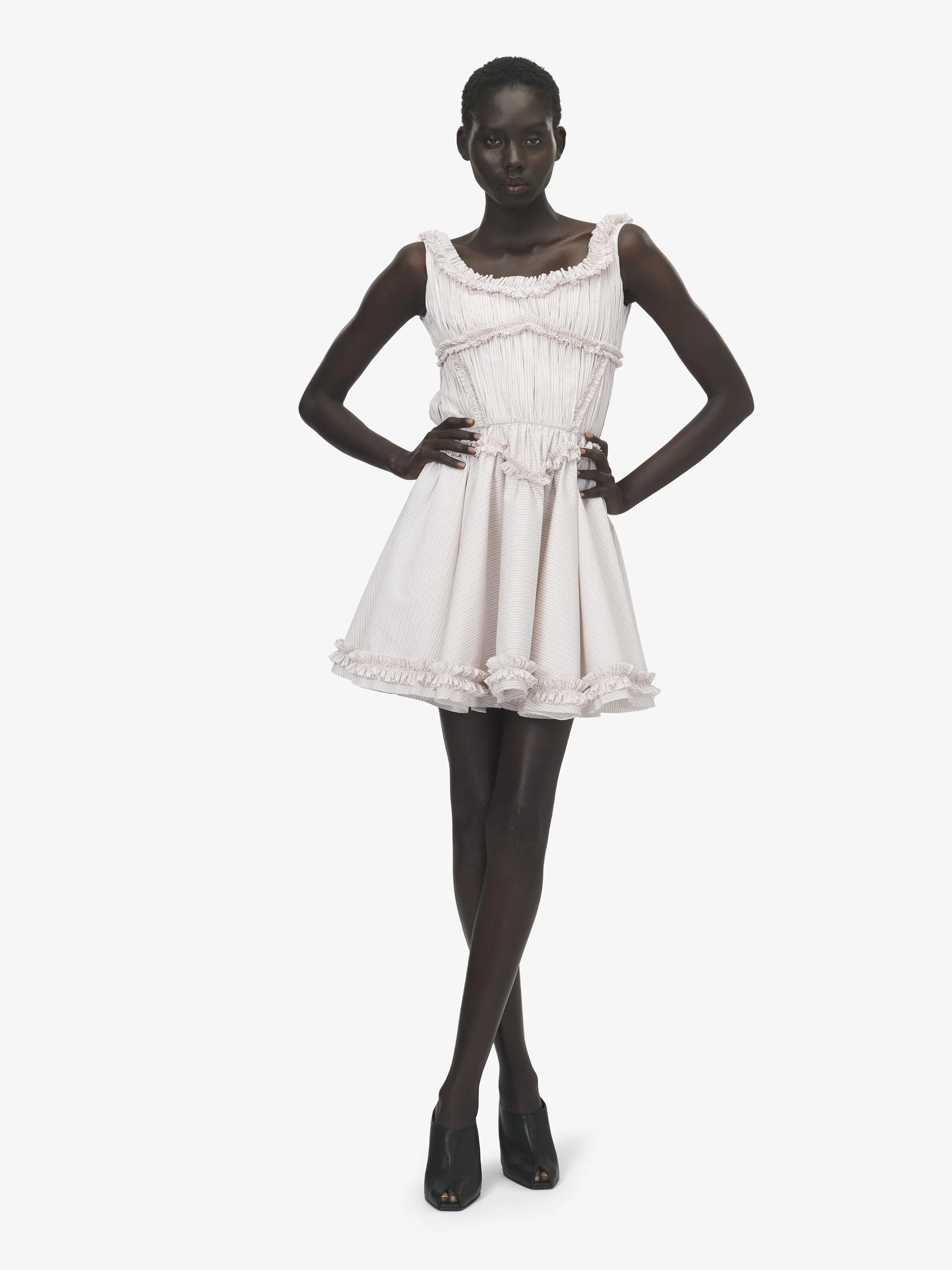 Pleated Ruffle Pinstripe Mini Dress - 1