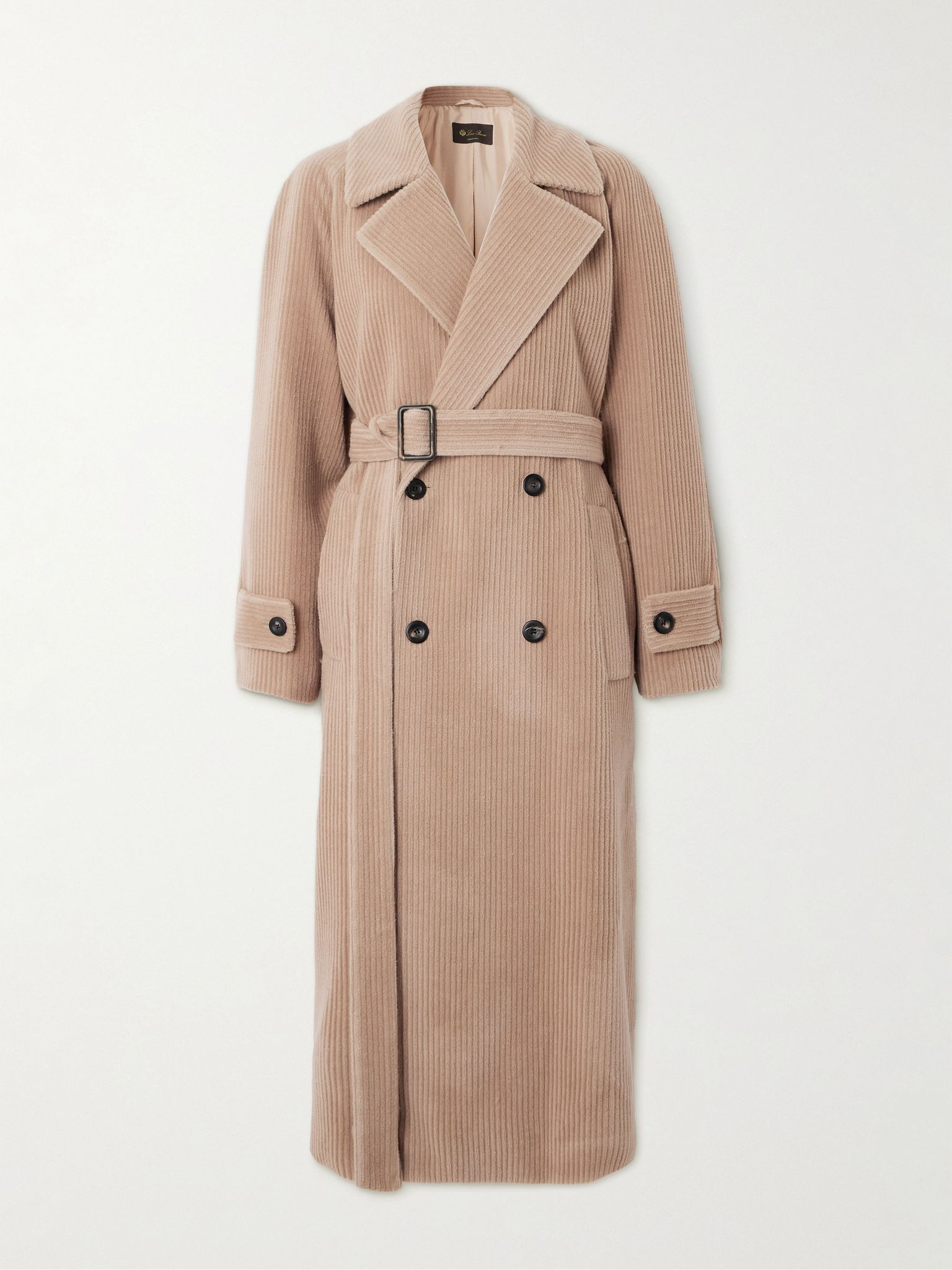 Double-breasted belted cashmere-corduroy coat Beige - 1