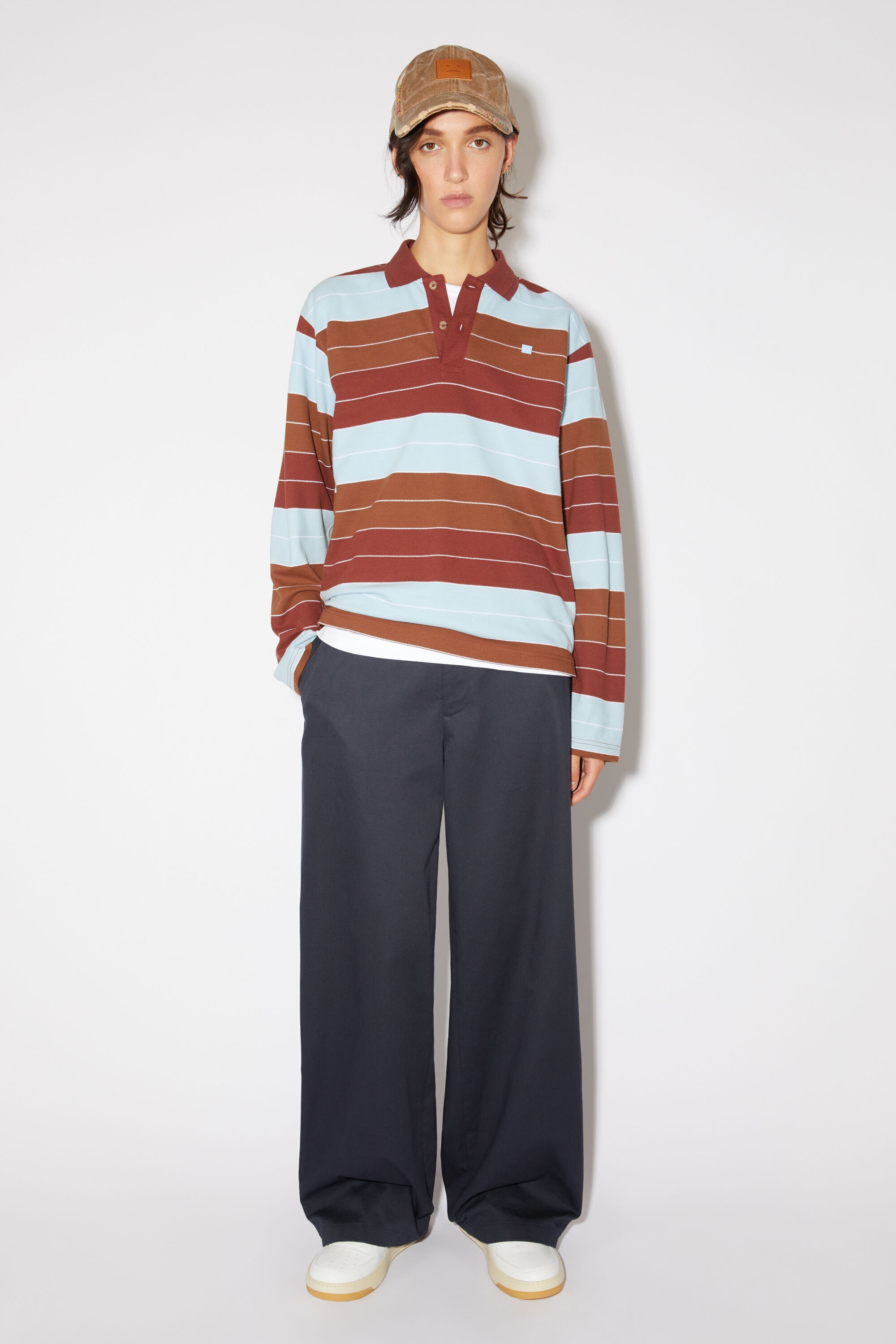 Polo long sleeve t-shirt - Relaxed fit - Deep red/dusty blue - 2