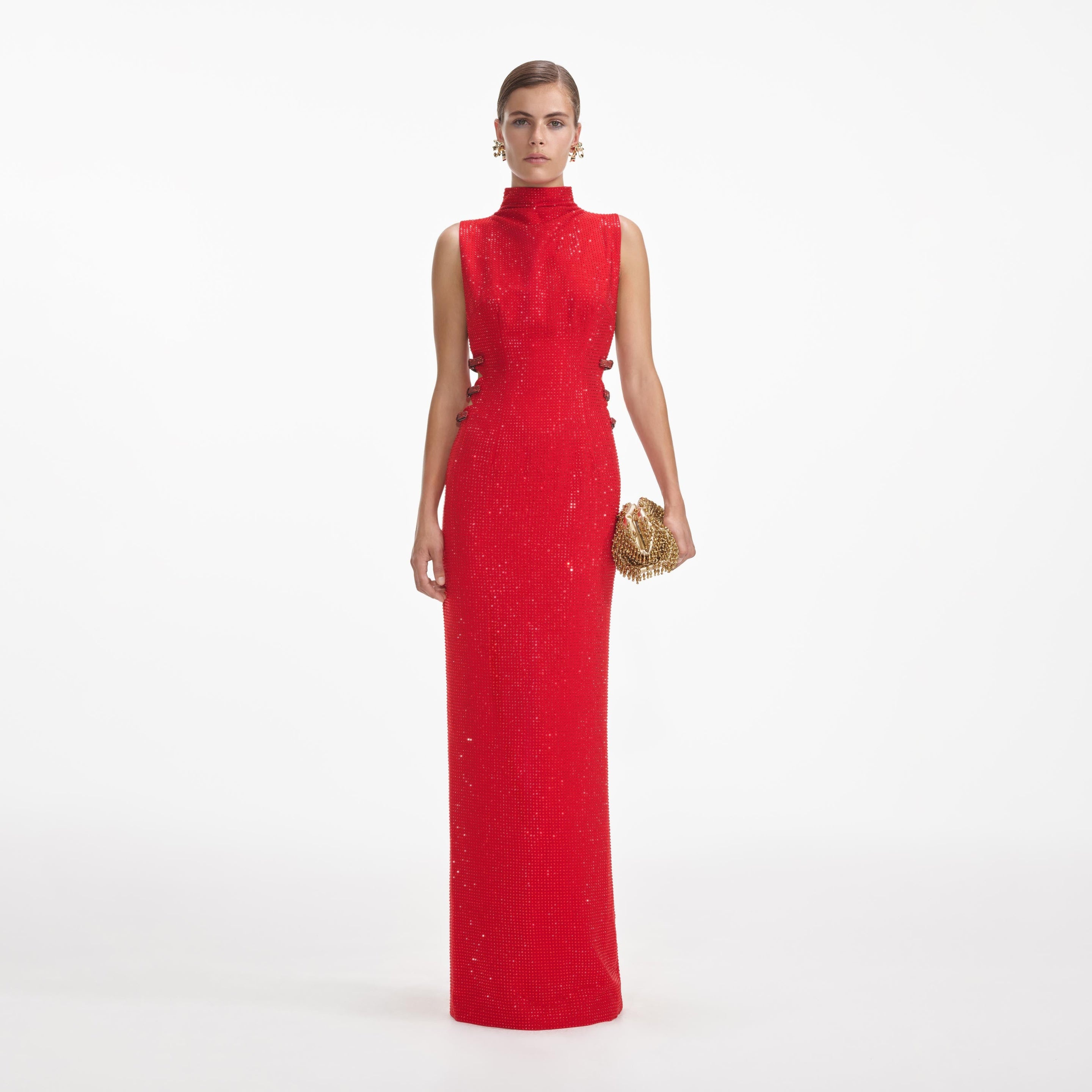 self-portrait Red Rhinestone Crepe Maxi Dress | REVERSIBLE