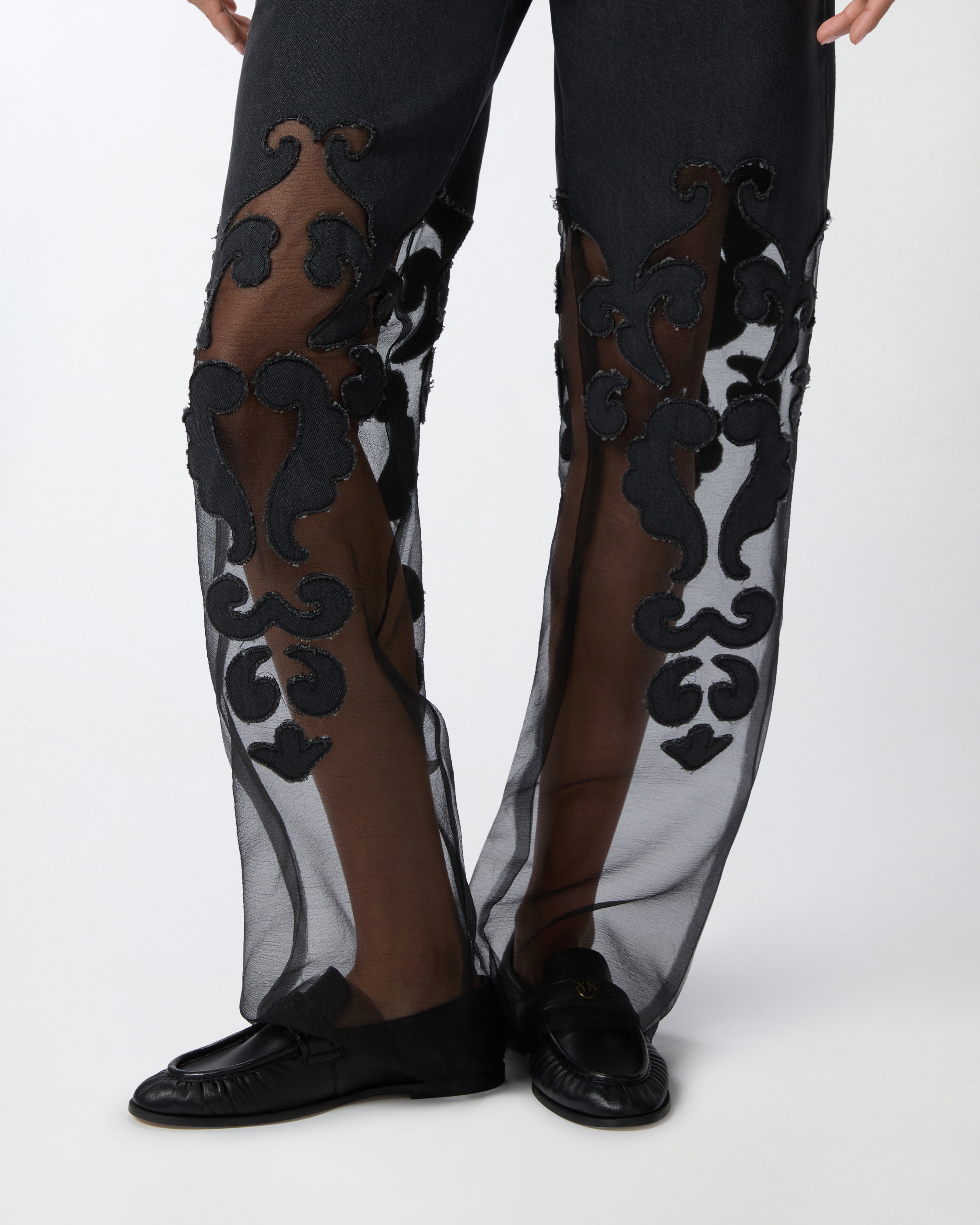BAGGY BLACK JEANS WITH TRANSPARENT ORGANZA - 5