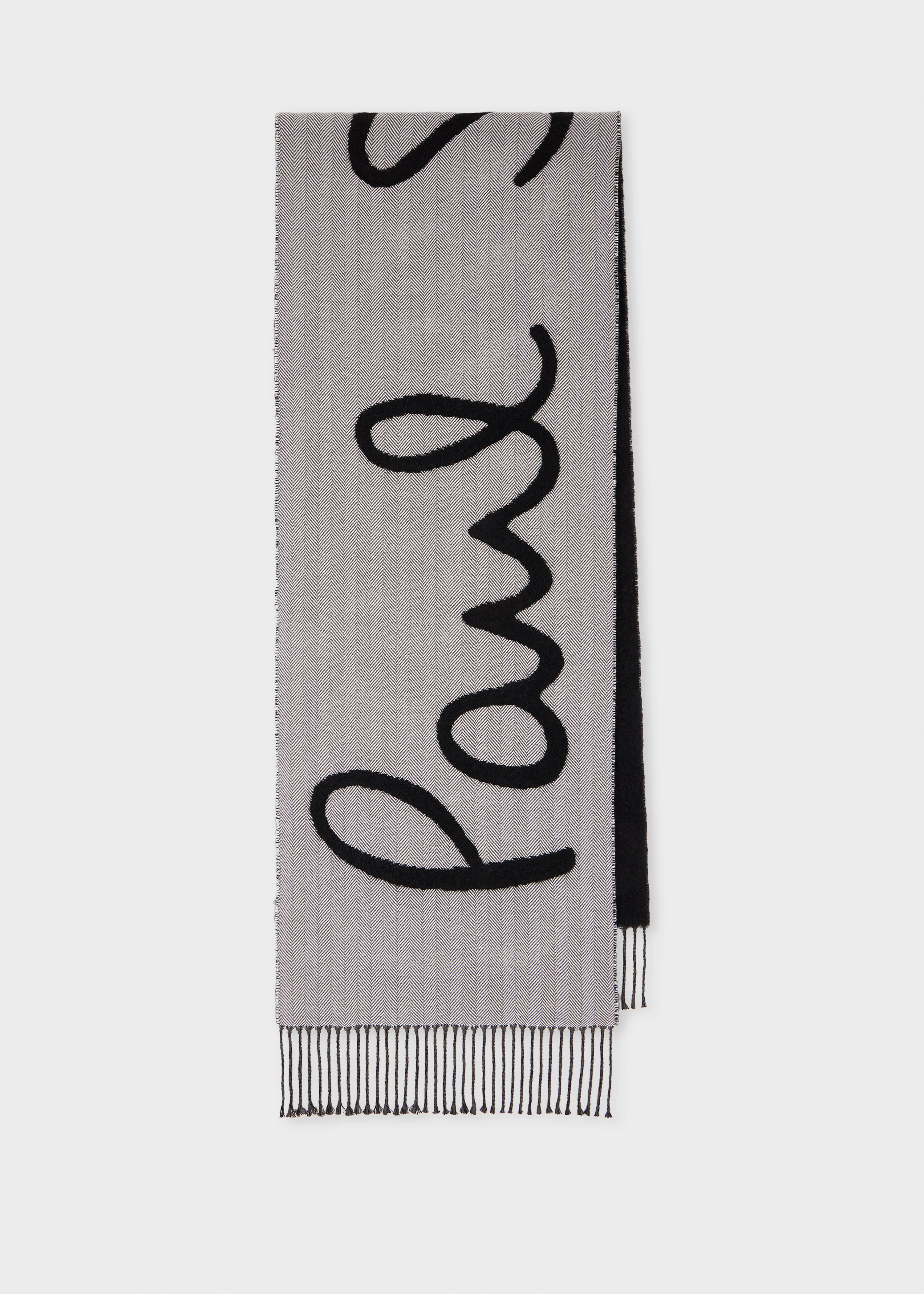 Women's Grey and Black Herringbone Logo Scarf - 1
