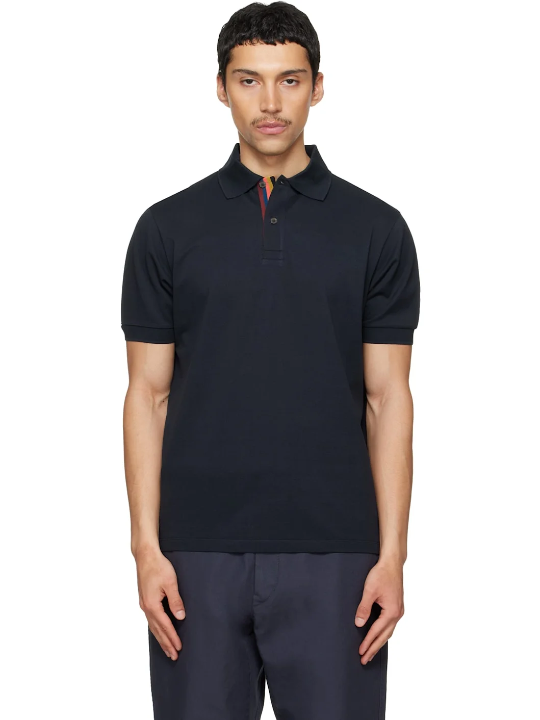 Navy Cotton 'Artist Stripe' Placket Polo - 1