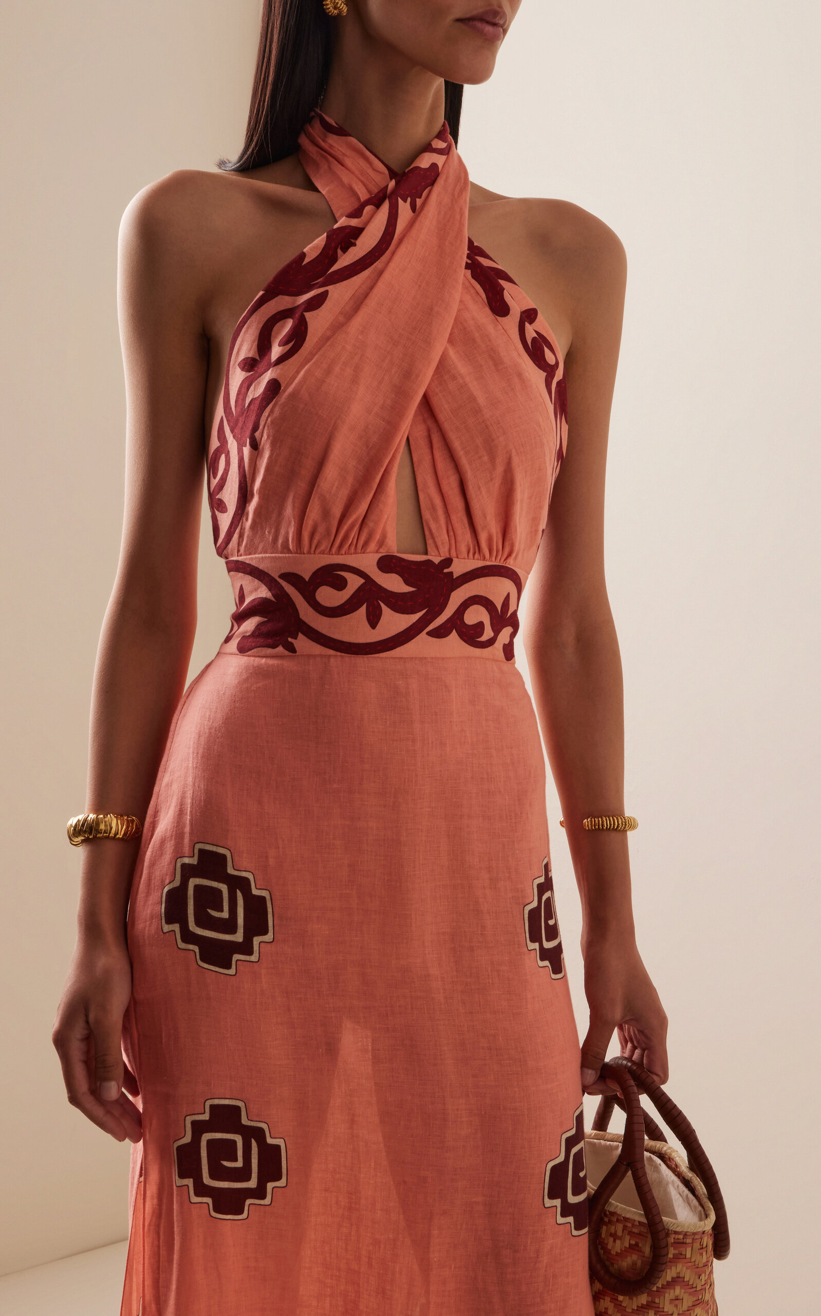 Energetic Patterns Linen Halter Midi Dress multi - 3