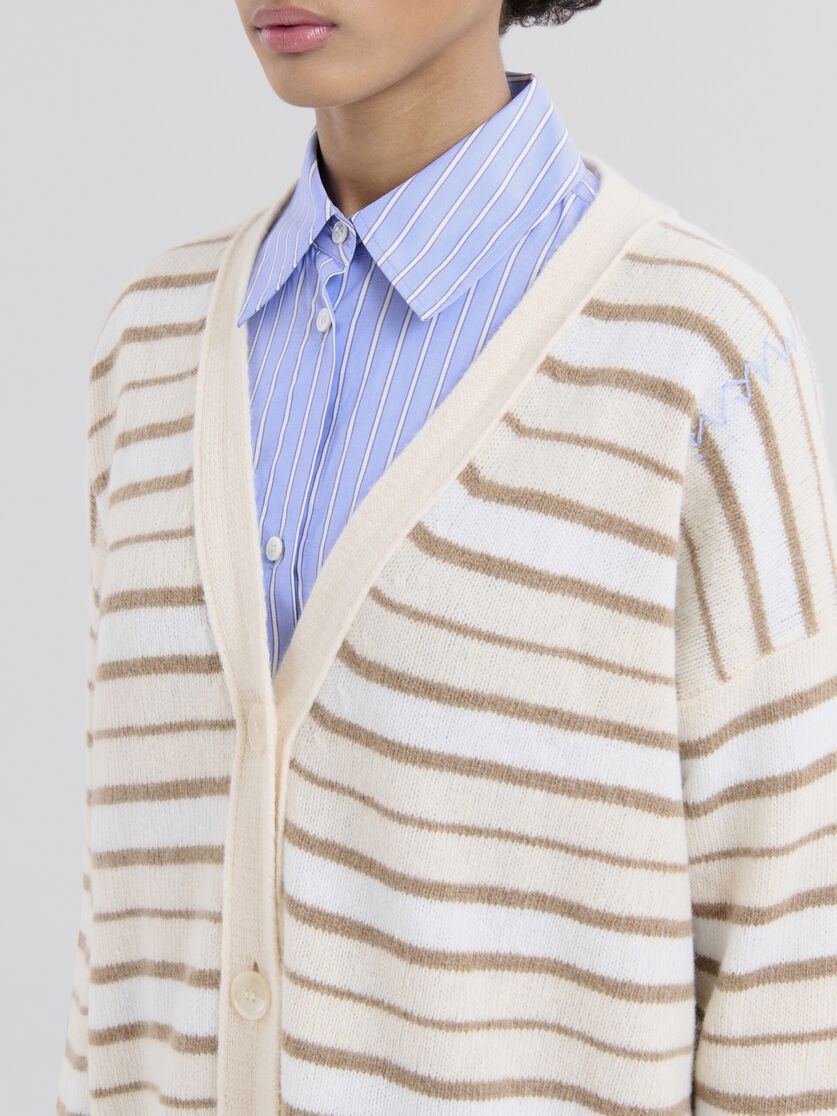 IVORY STRIPED CASHMERE BLEND CARDIGAN - 4