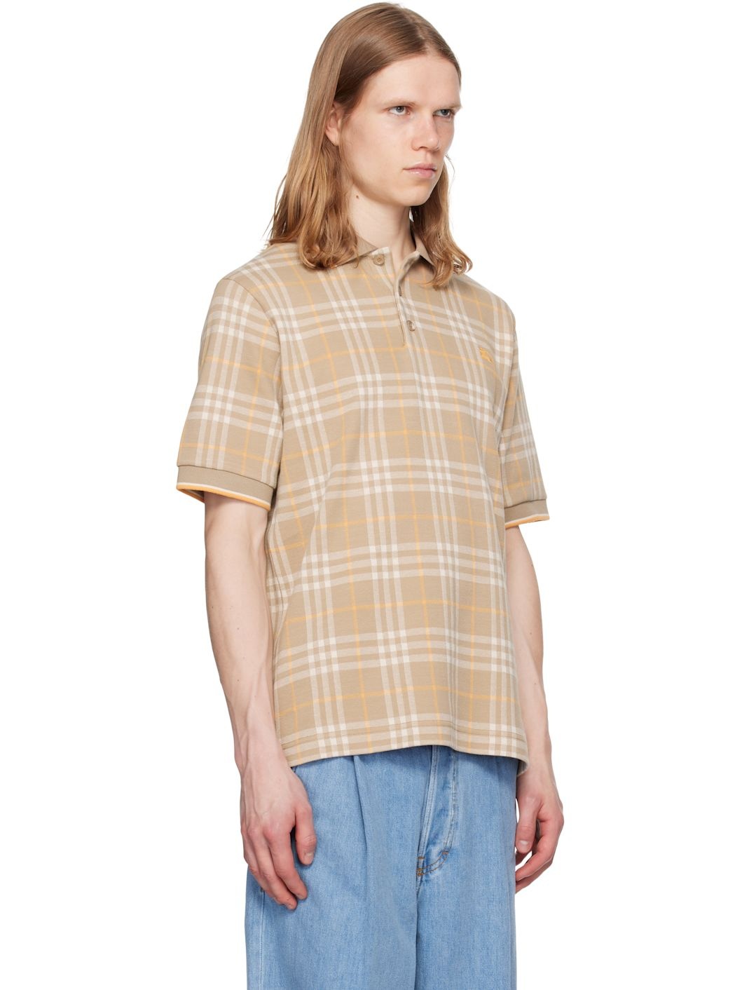 Beige Check Cotton Polo - 2