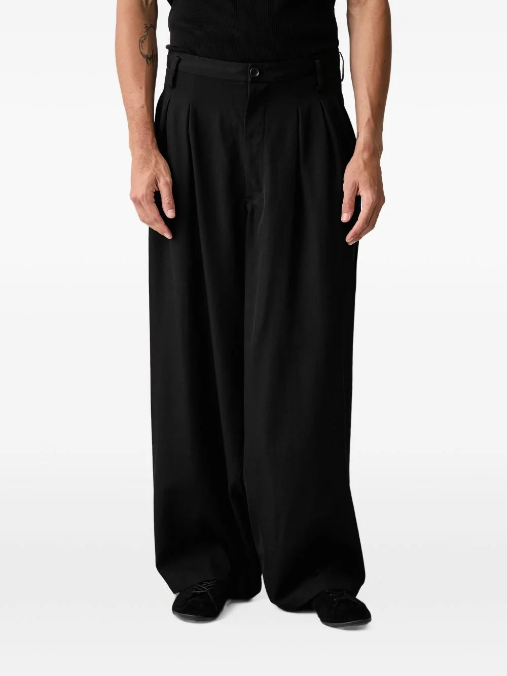 pleated wide-leg wool trousers - 1