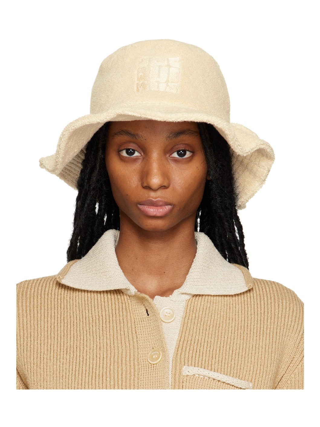 Beige Le Raphia 'Le Bob Bandho' Bucket Hat - 1