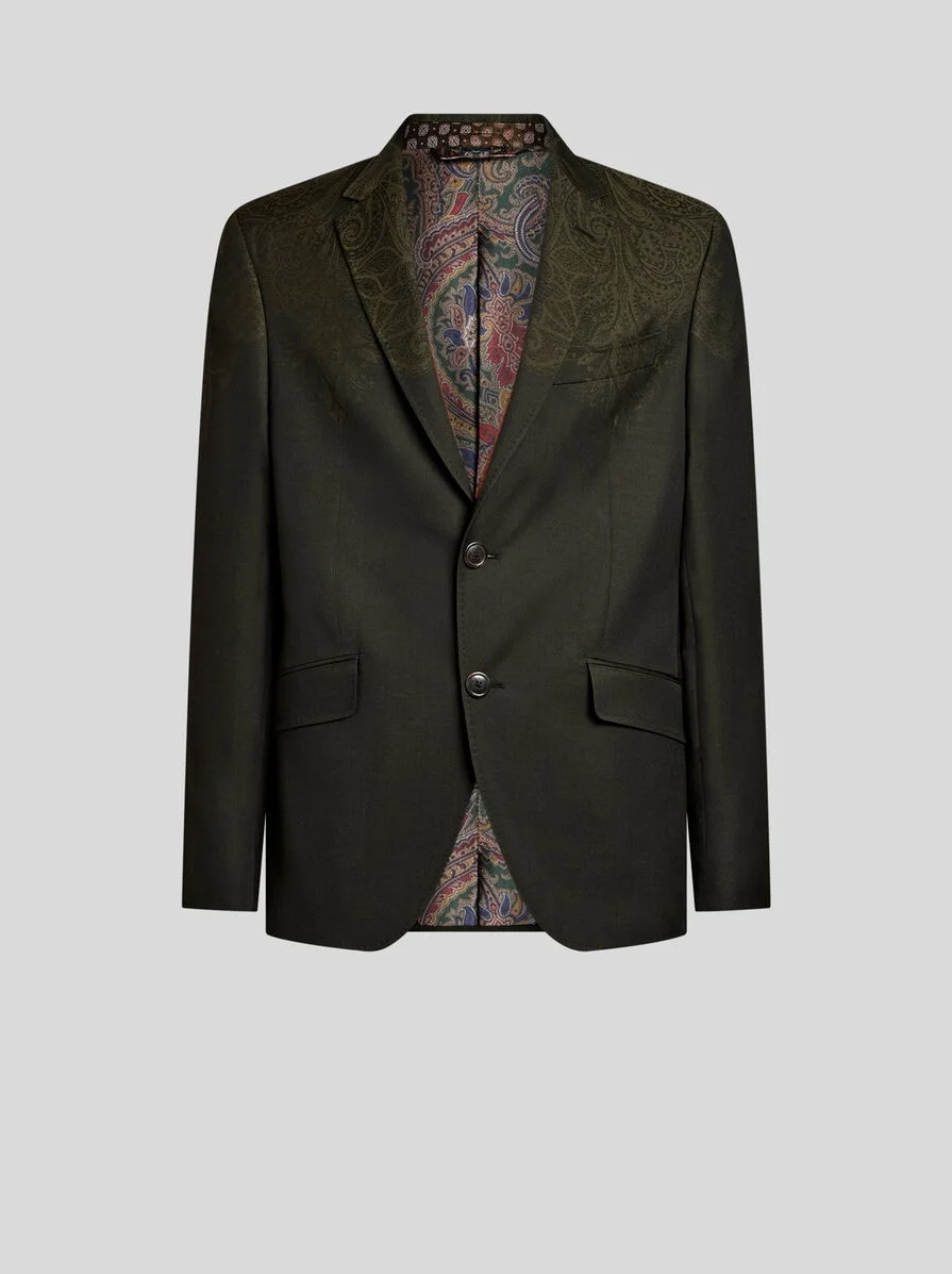 SINGLE-BREASTED WOOL JACKET WITH PLACED PRINT - 1