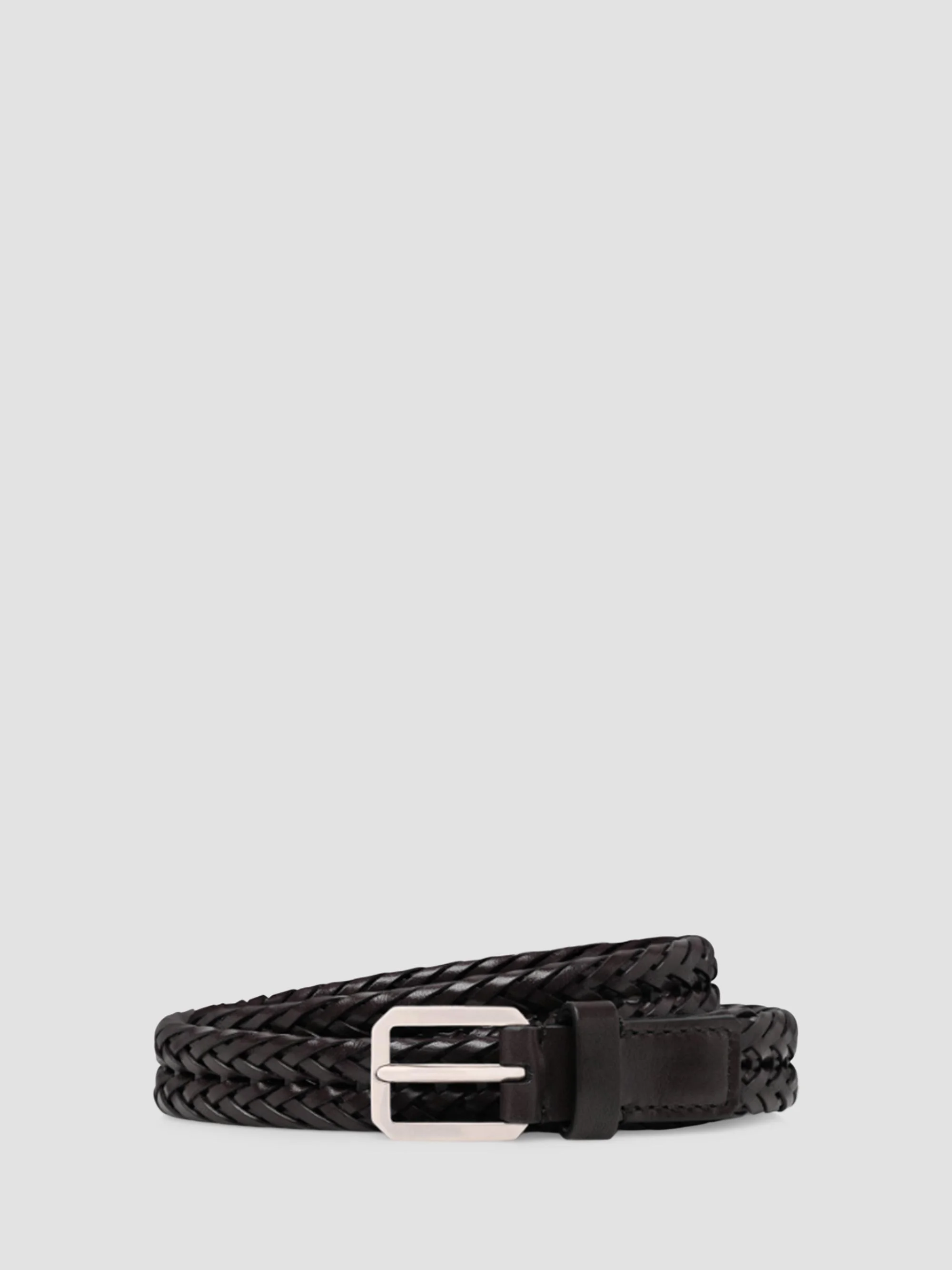 Men's Woven Leather Beveled Edge Buckle Belt - Dark Brown - 1