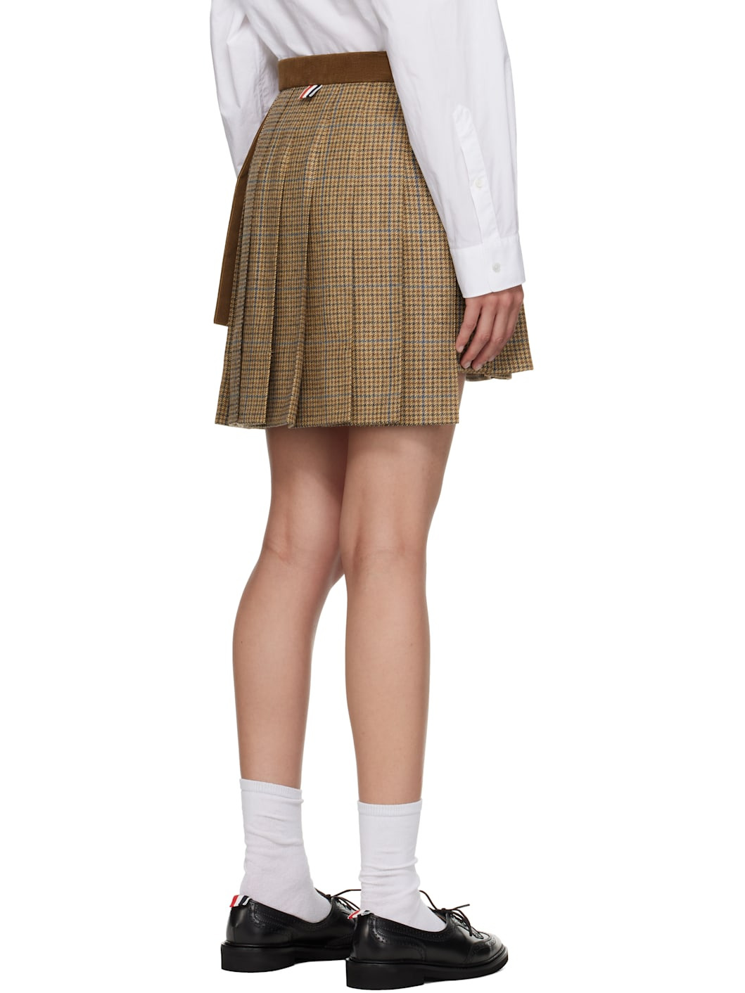 Beige Gunclub Check Tweed Pleated Miniskirt - 3