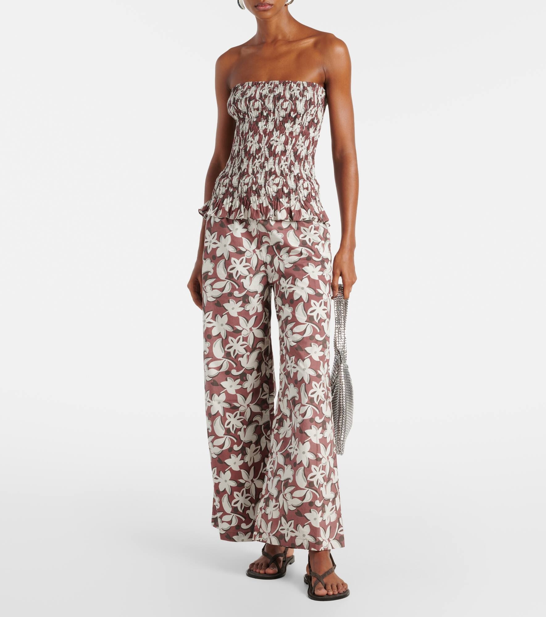 Lucie floral shirred cotton bandeau top - 2