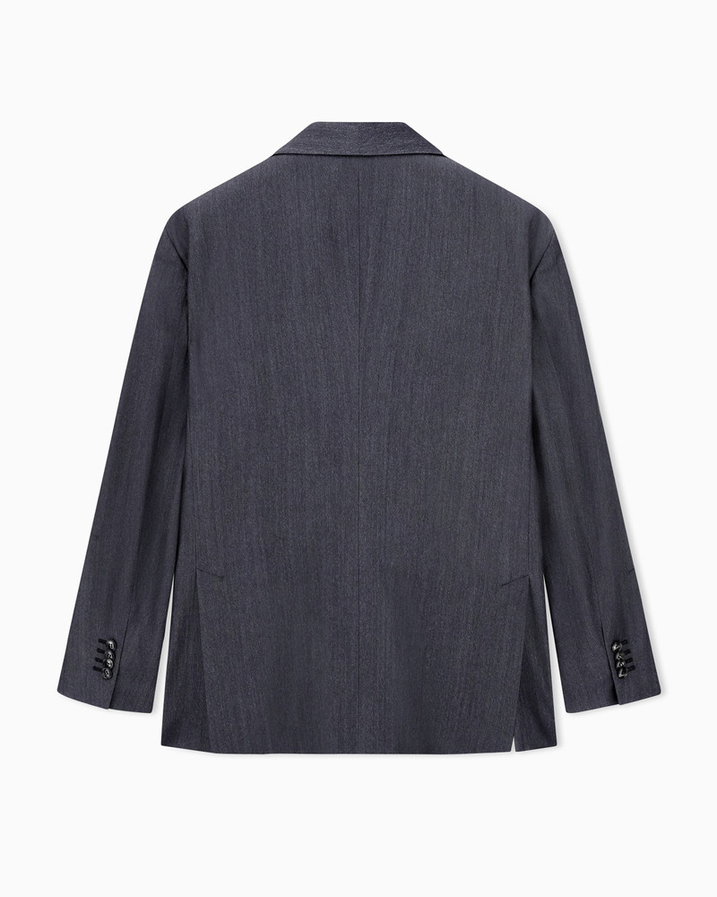 SINGLE-BREASTED JACKET IN DENIM-EFFECT VIRGIN WOOL, ABACA AND SILK 2