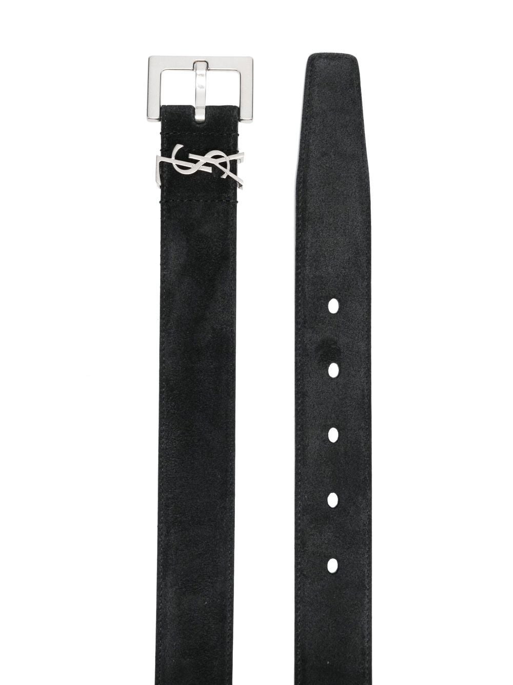 logo-plaque leather belt - 2