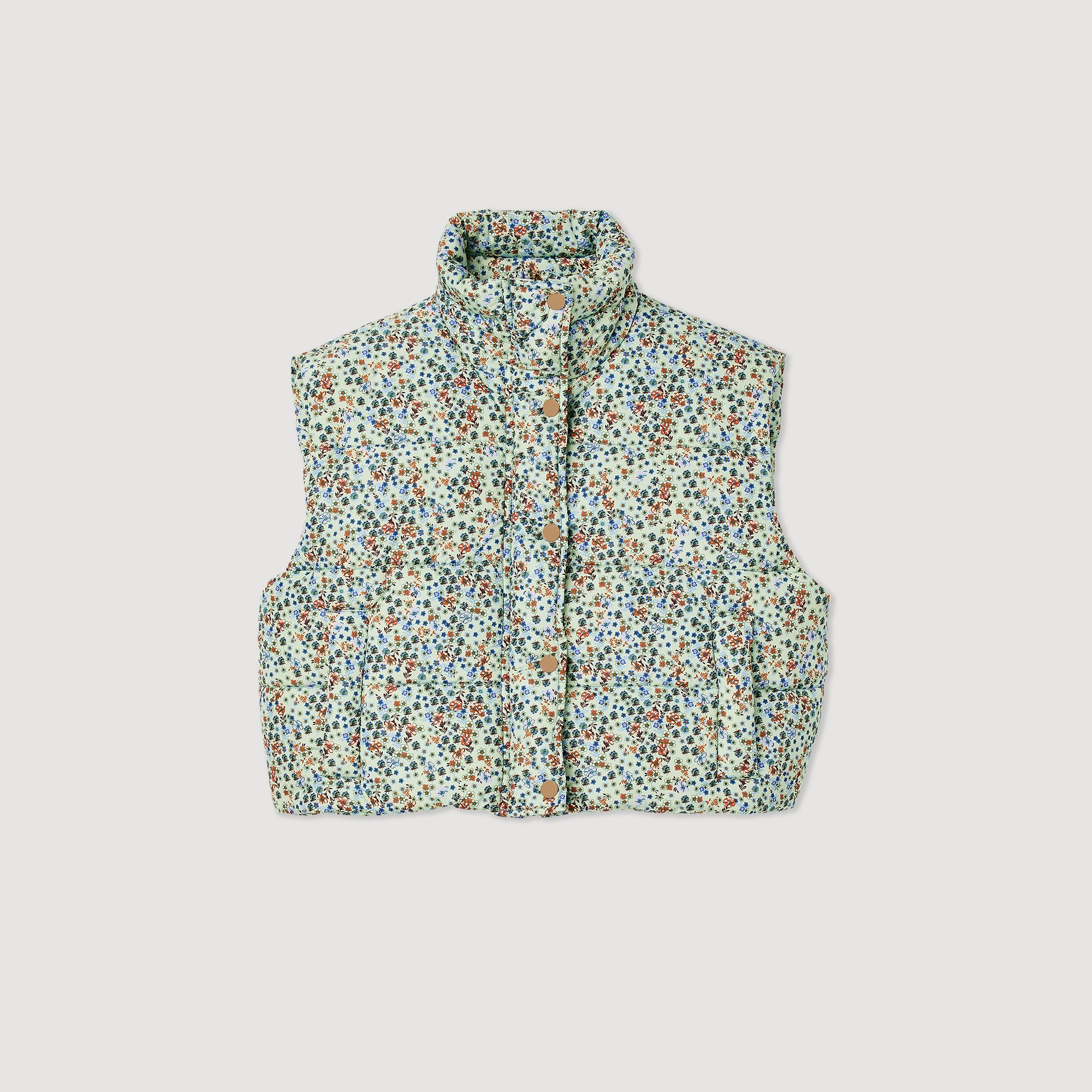 Short sleeveless padded jacket and print - 1
