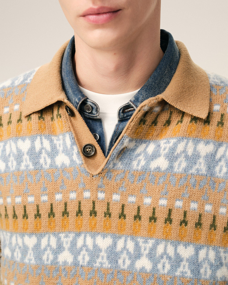BROWN WOOL JACQUARD POLO SWEATER 4