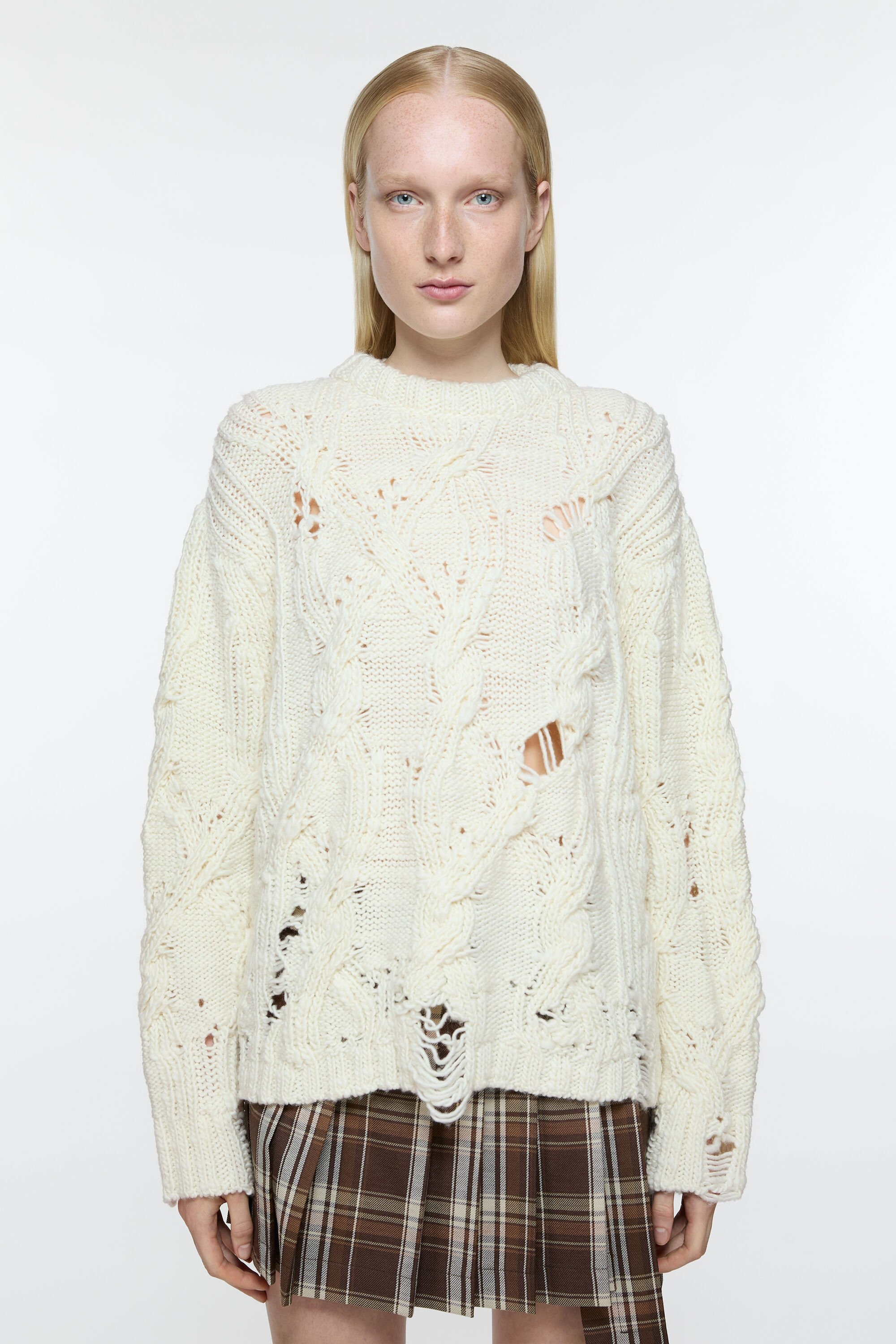 Distressed cable jumper - Pale beige - 2