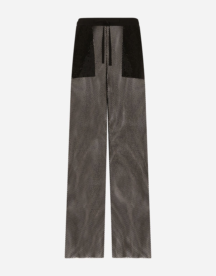 Wide-leg mesh pants with crystals - 1