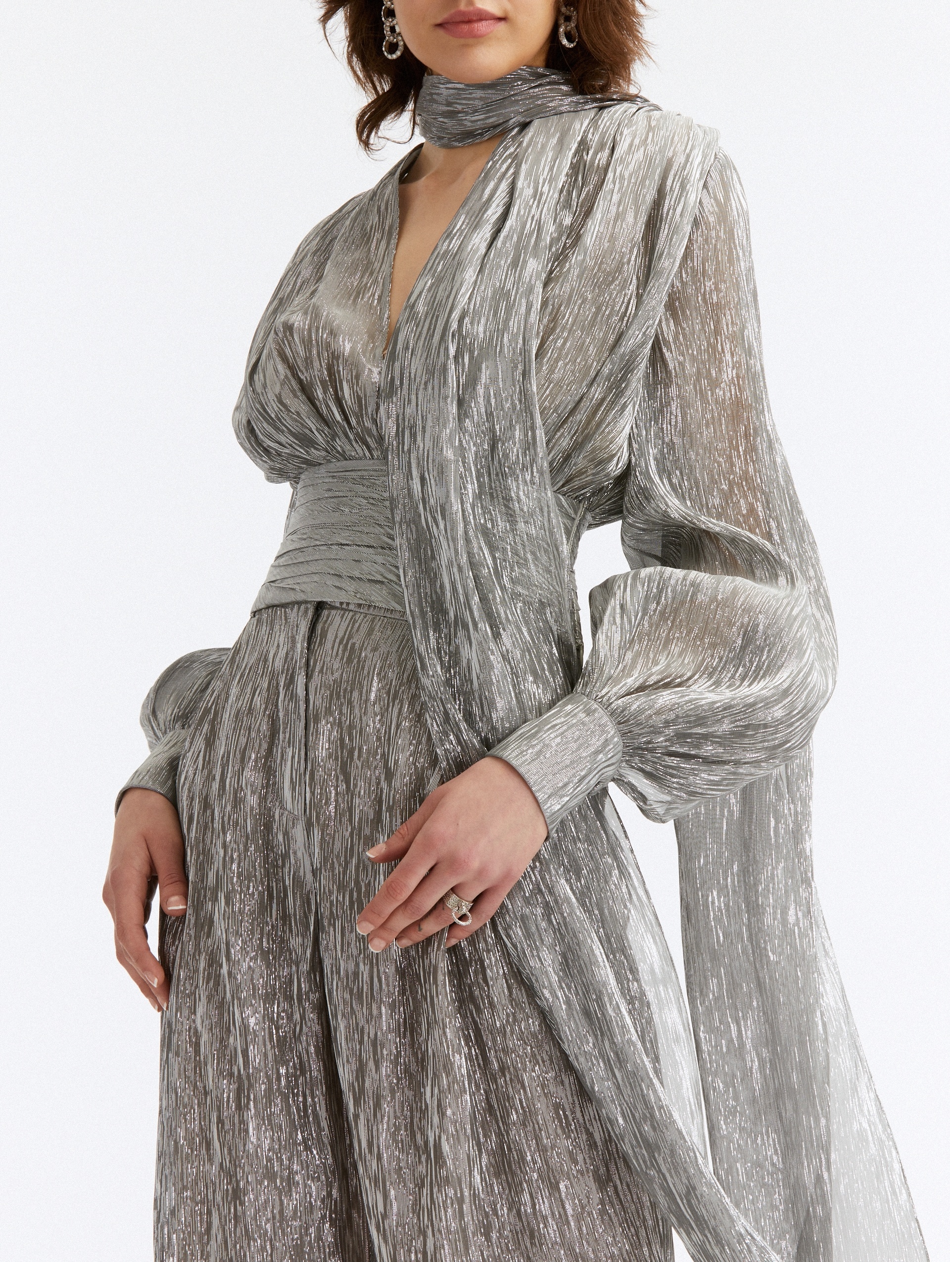 V-NECK LAME MOUSSELINE JUMPSUIT - 4
