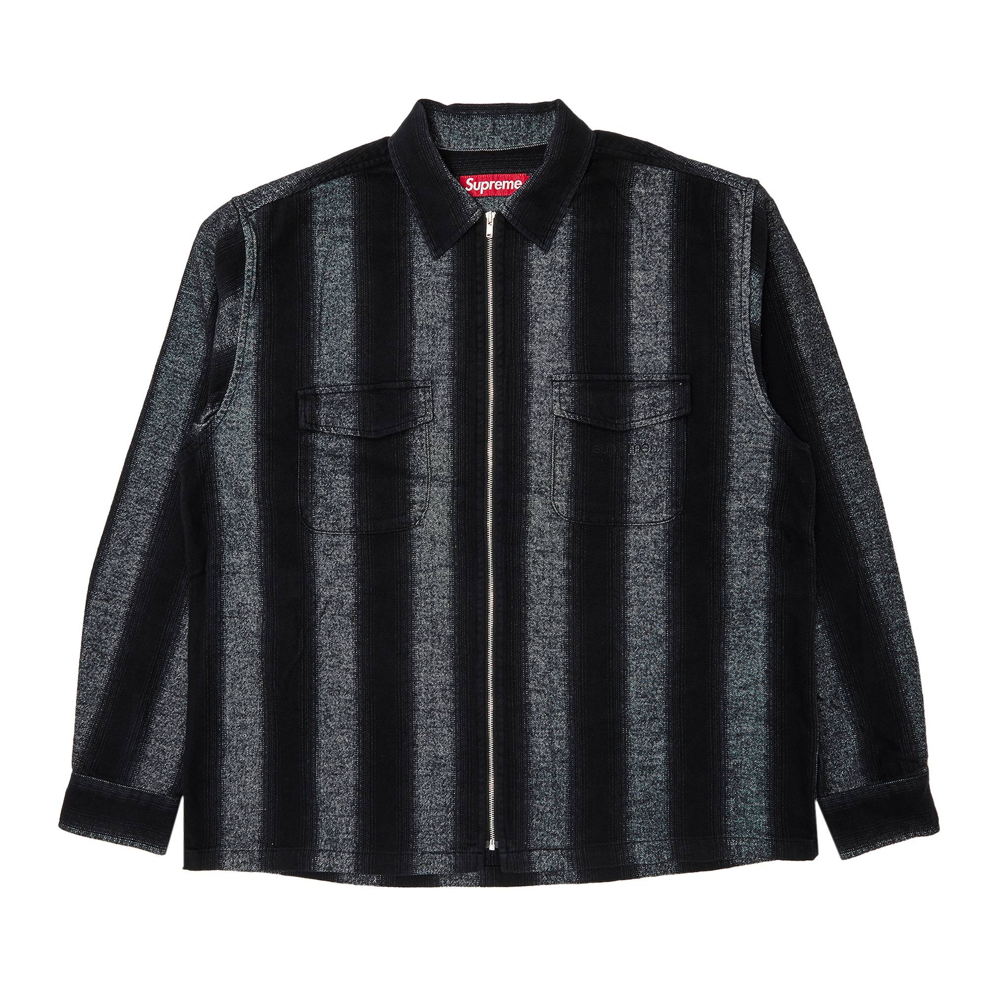 Supreme Stripe Flannel Zip Up Shirt 'Black'