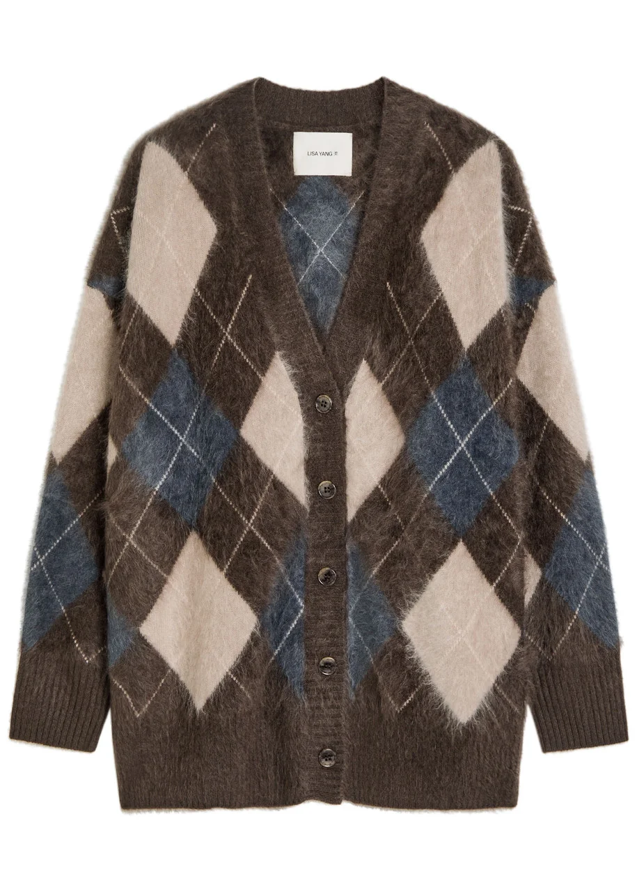 Lisa Yang Elaria Argyle Brushed Cashmere Cardigan - 1