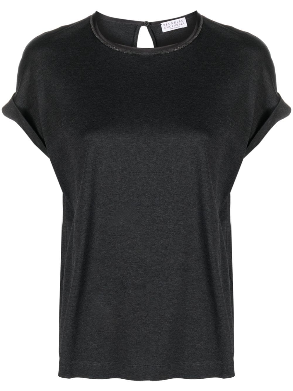 Tシャツ・カットソー Brunello Cucinelli Black Cotton T-Shirt With Keyhole Detail Brunello Cucinelli Black Cotton T-Shirt With Keyhole Detail